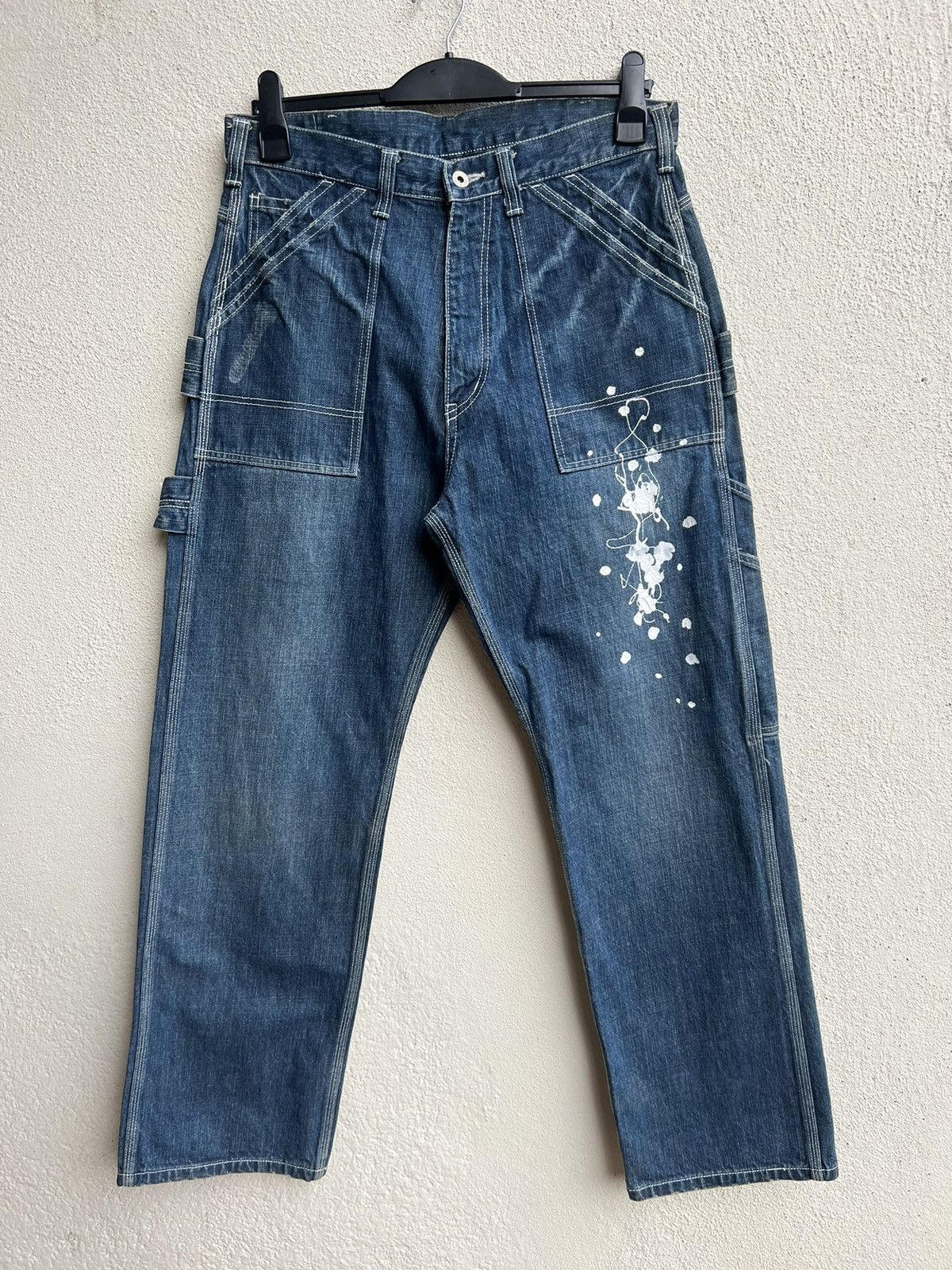 Vintage VTG REFER Japan Paint Splashed Distress Denim Cargo Jeans Size US 32 / EU 48 - 6 Thumbnail