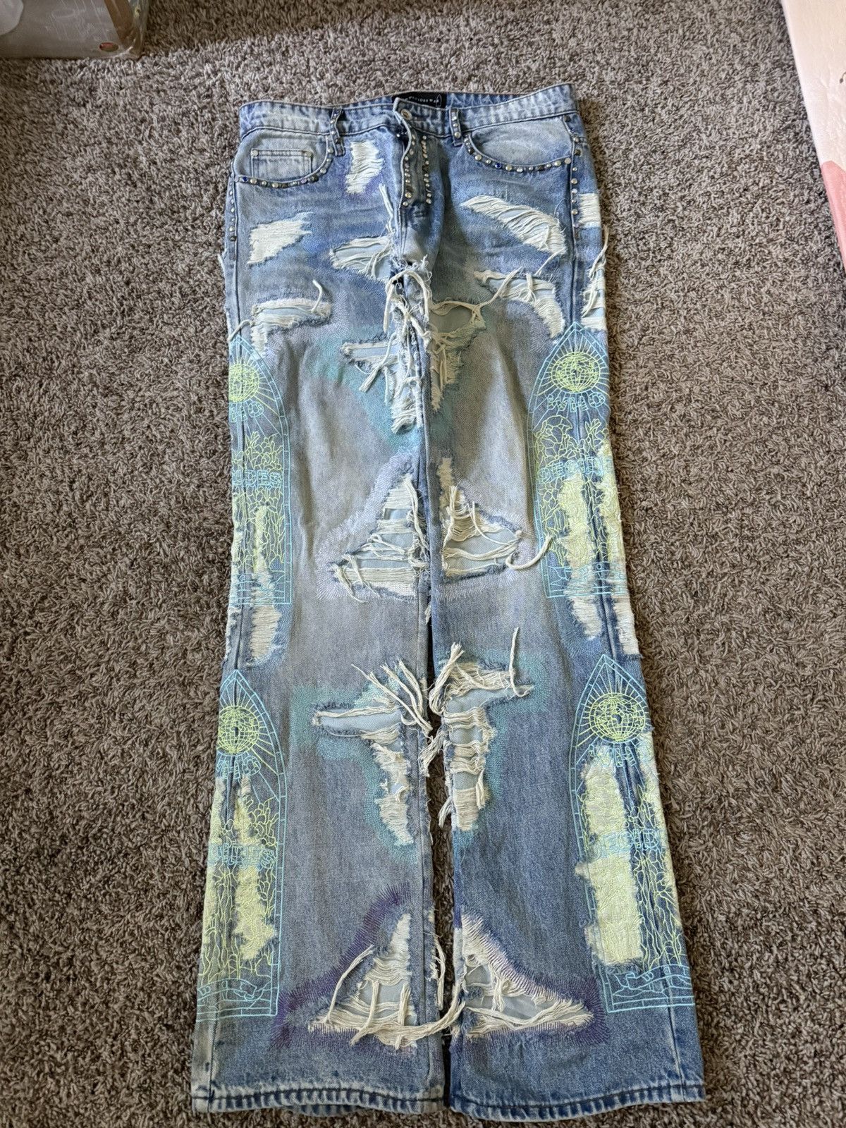 Who Decides War Multi Color Rhinestone Denim Size US 34 / EU 50 - 1 Thumbnail
