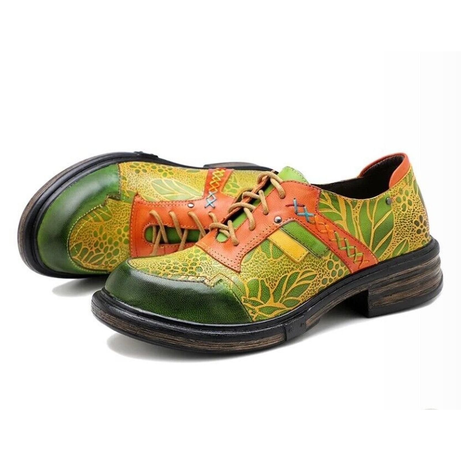 & Other Stories New BOHO Hand Printed Hippie Art Leather Oxford Shoes 5/6 36 Size US 6 / IT 36 - 6 Thumbnail