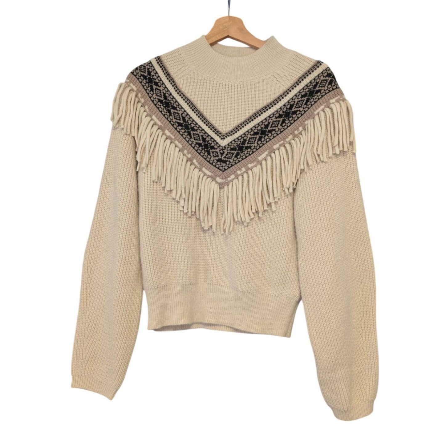 Z Supply Z Supply Womens S Stone Tan Aztec North Fringe Mock Neck Kni Size S / US 4 / IT 40 - 1 Thumbnail