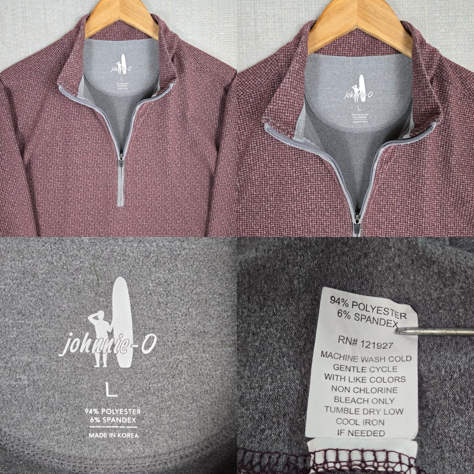 johnnie-O johnnie-O Mens 1/4 Zip Pullover Shirt Windshirt Basketweave Oxblood Red Size US L / EU 52-54 / 3 - 8 Thumbnail