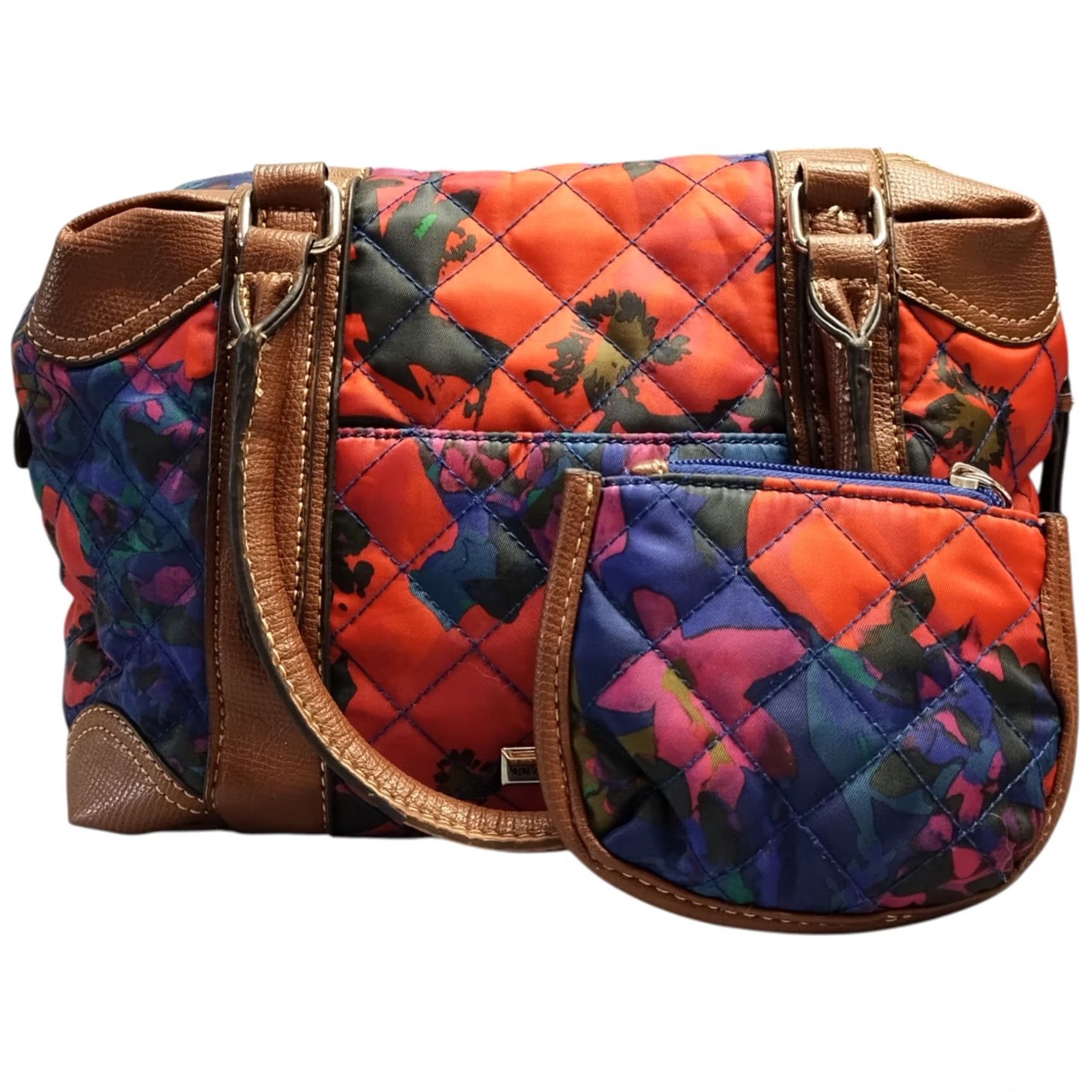 Franco Sarto Franco Sarto Satchel Bag Womens Multicolor Floral Quilted W/ Keychain Wallet Set of 2 Size ONE SIZE - 2 Thumbnail
