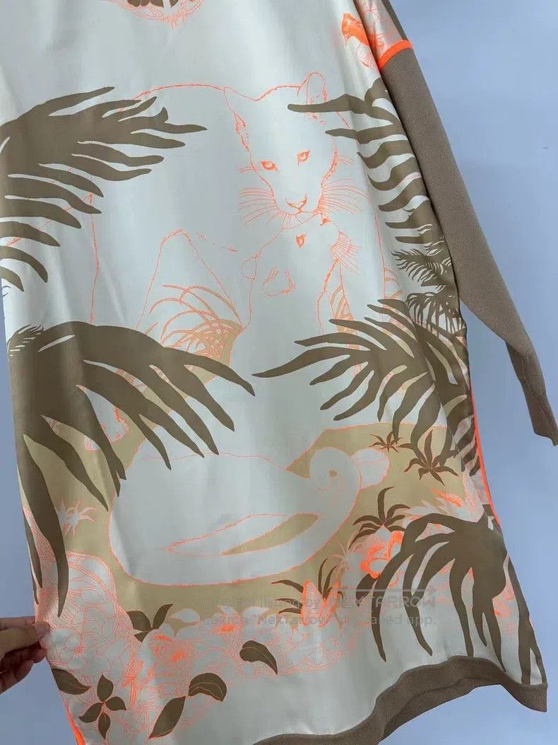 Hermes Hermes Printed silk mixed long-sleeve dress Size XXS / US 00 / IT 34 - 3 Thumbnail