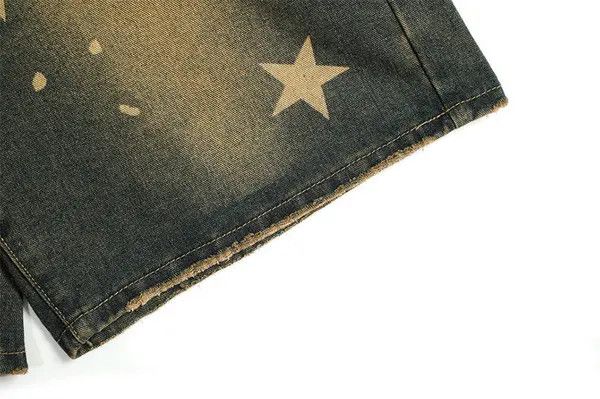 Japanese Brand Kanako x Gotou #30 Denim Short Star Printed Streetwear Size US 31 - 5 Thumbnail