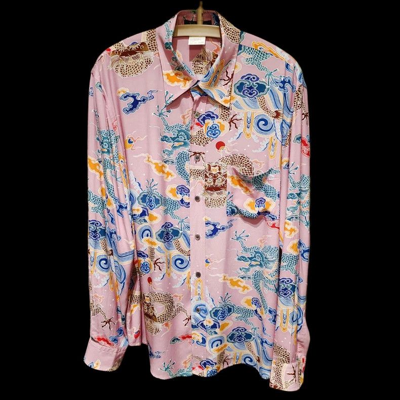Yohji Yamamoto Yohji Yamamoto Pink and purple rayon dragon shirt 2502-Nex Size US XL / EU 56 / 4 - 1 Thumbnail