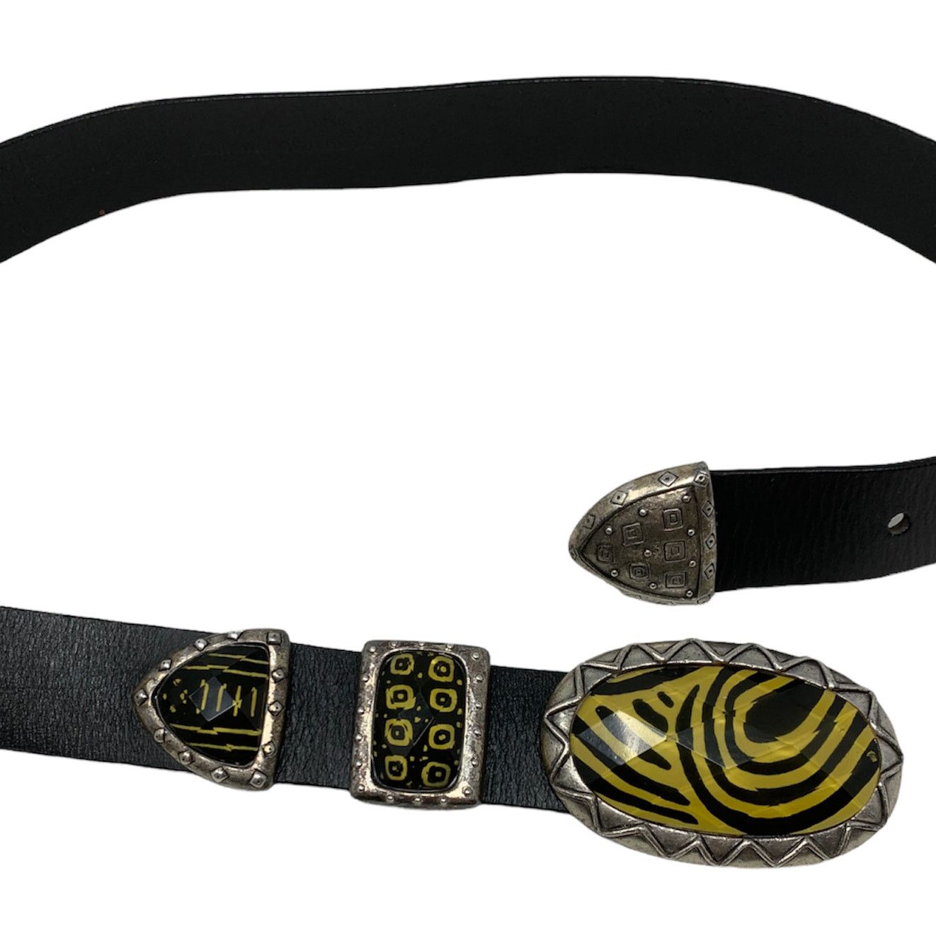Chicos Chico's black leather belt metal tribal buckle size medium Size ONE SIZE - 8 Thumbnail