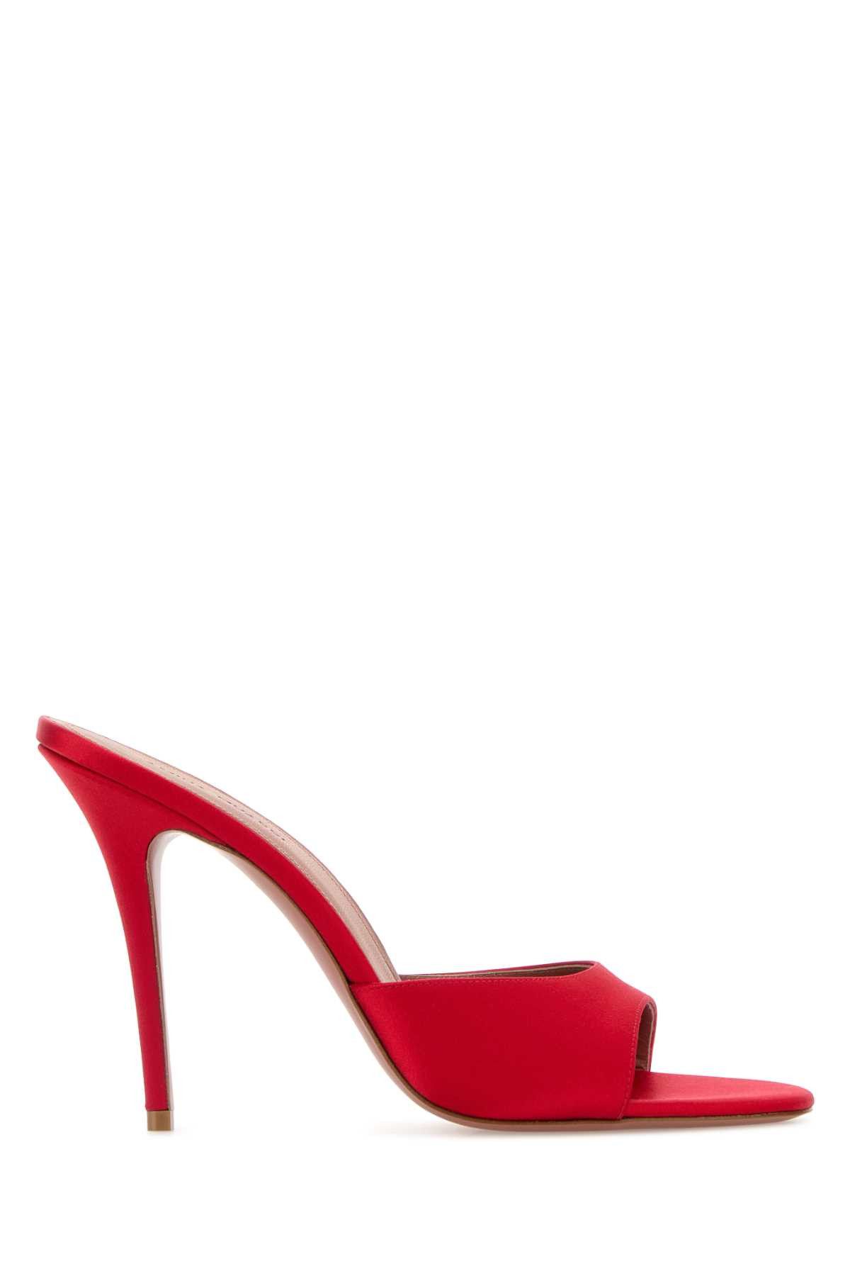 Amina Muaddi Red Satin Elodie Mules Size US 6 / IT 36 - 1 Thumbnail