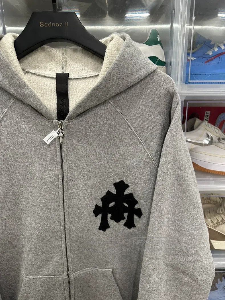 Chrome Hearts CHROME HEARTS Size L Three-cross leather gray zipper hoodie Size US L / EU 52-54 / 3 - 2 Thumbnail