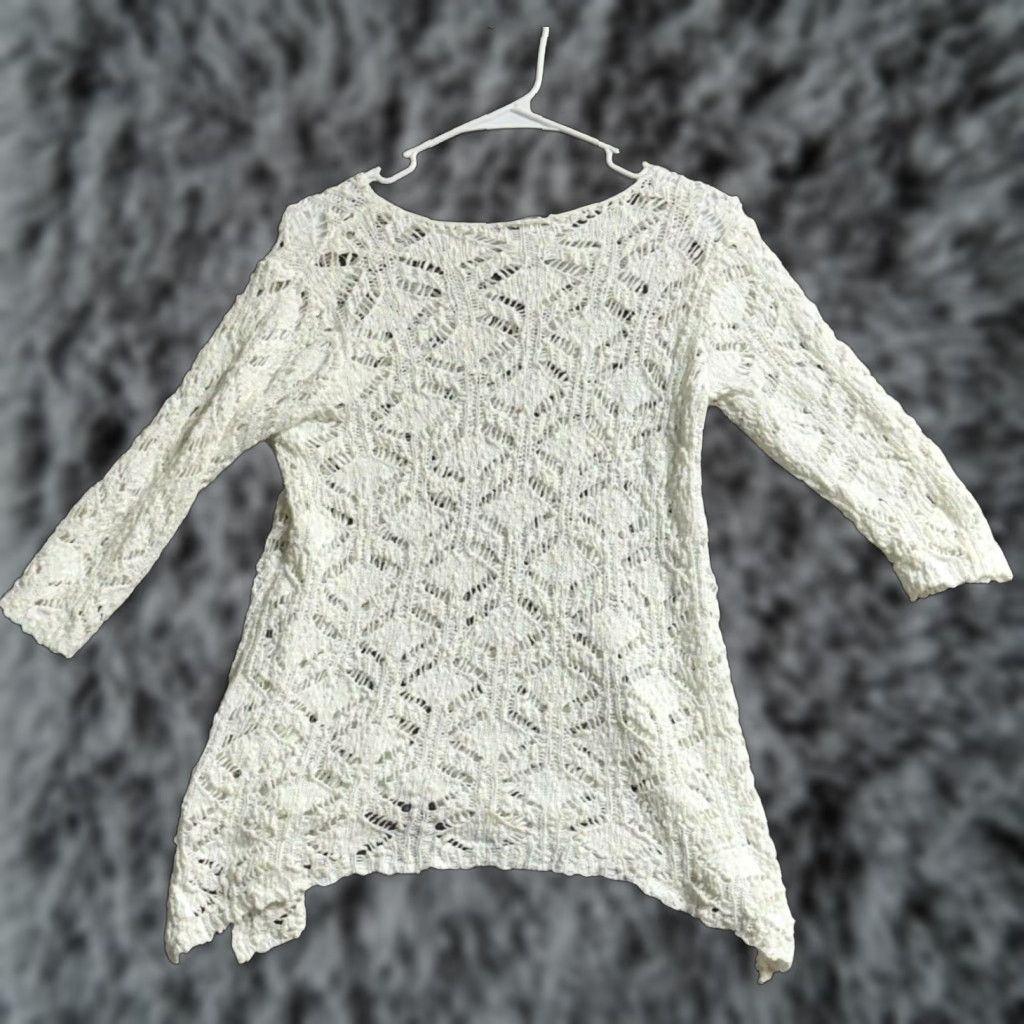 J. Jill J. Jill Sweater Petite Small Crochet Open Knit Boho Cottagecore Fairy Layering 3/4 Sleeve White Womens PS Pullover Bohemian » Size S / US 4 / IT 40 - 1 Thumbnail