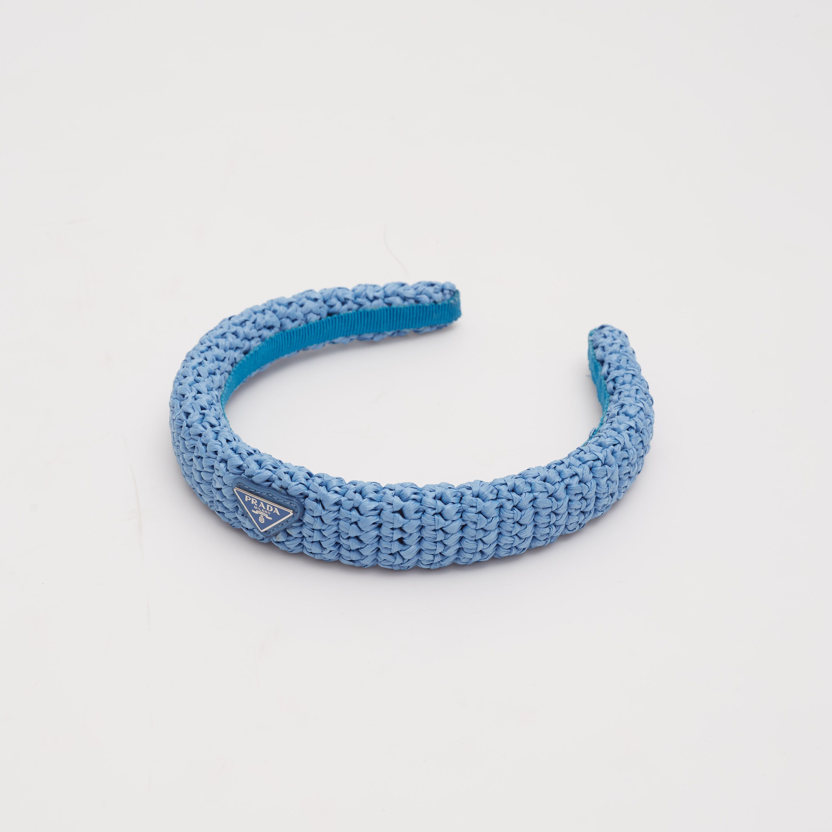 image of Prada Raffia Headband in Light Blue, Women's