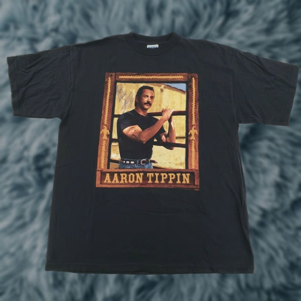 Tultex VINTAGE Aaron Tippin Shirt Adult XL Black Autograph Dual Print Mens 90s T-Shirt XL Black Autograph Double-Sided 90s Music Tultex Size US XL / EU 56 / 4 - 1 Thumbnail