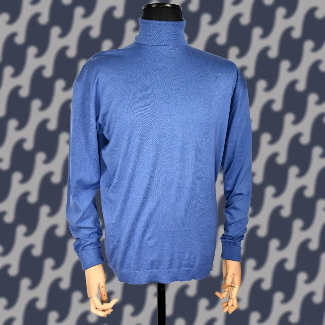 John Smedley John Smedley Sea Island Cotton Knitted Turtleneck Jumper Made In England XL Blue Cotton Knit Sweater Mens Size US XL / EU 56 / 4 - 1 Thumbnail