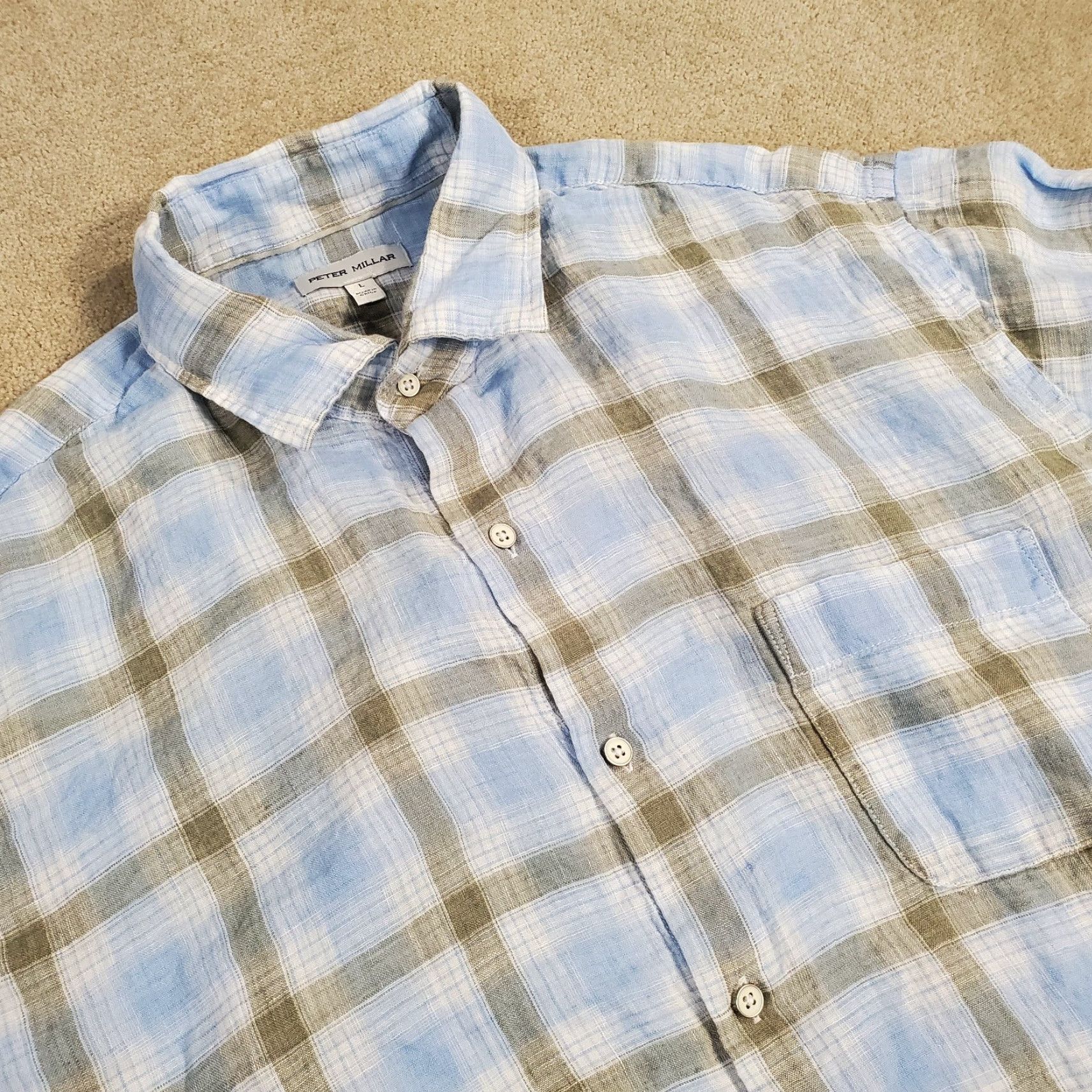 Peter Millar Peter Millar Linen Shirt Mens Large Blue White Button Up Long Sleeve Collar Size US L / EU 52-54 / 3 - 2 Thumbnail