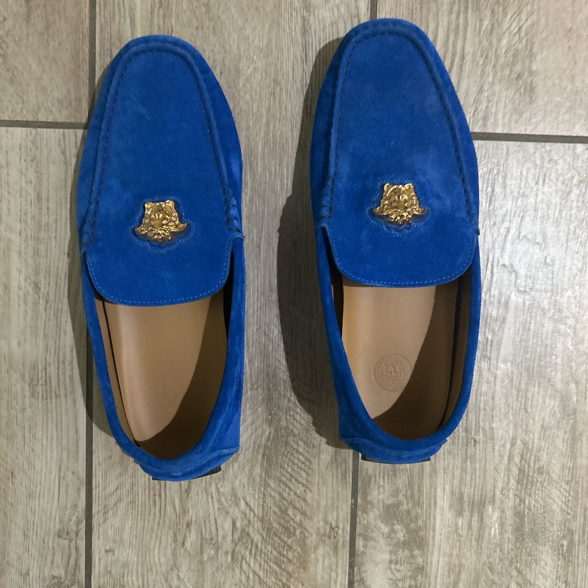 Versace Blue Versace suede loafers with gold accents Size US 12 / EU 45 - 1 Thumbnail
