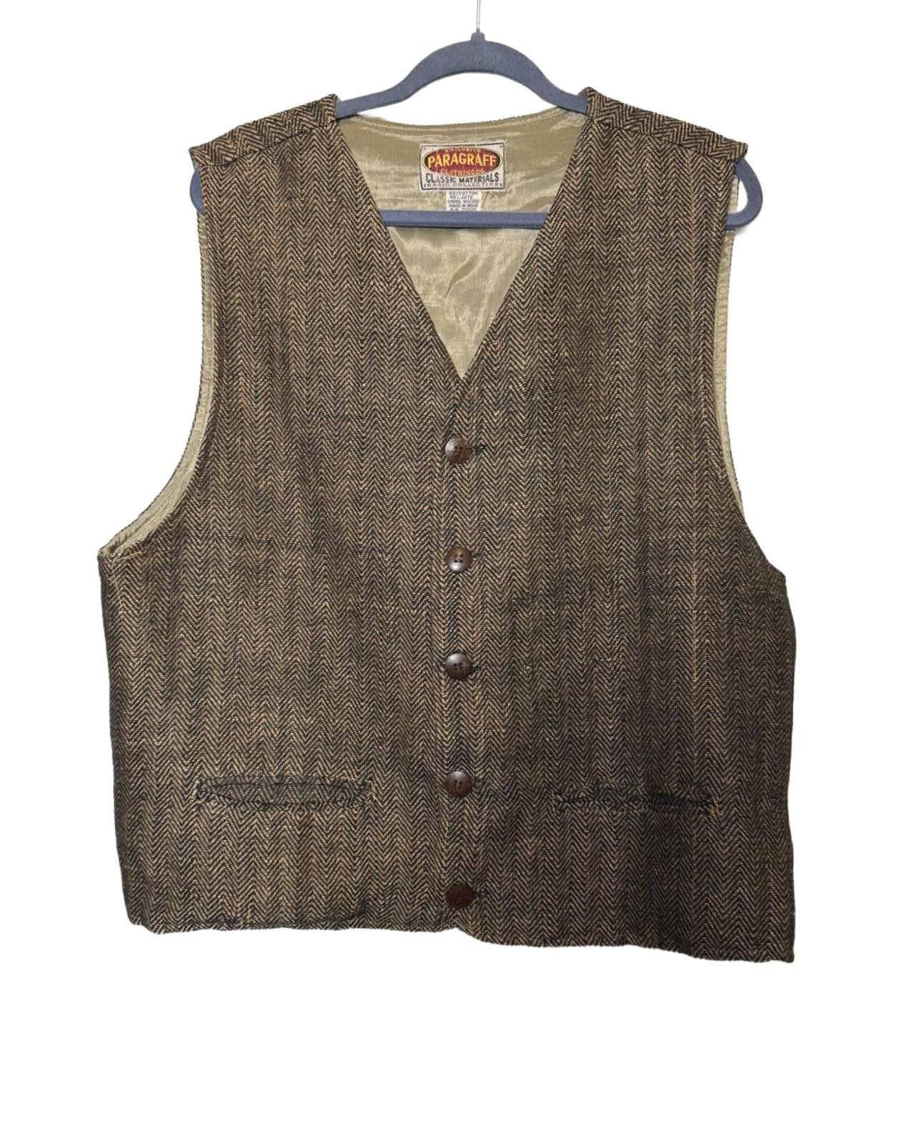 Other Vintage Paragraf Men's Brown Herringbone Tweed Vest Size US L / EU 52-54 / 3 - 1 Thumbnail