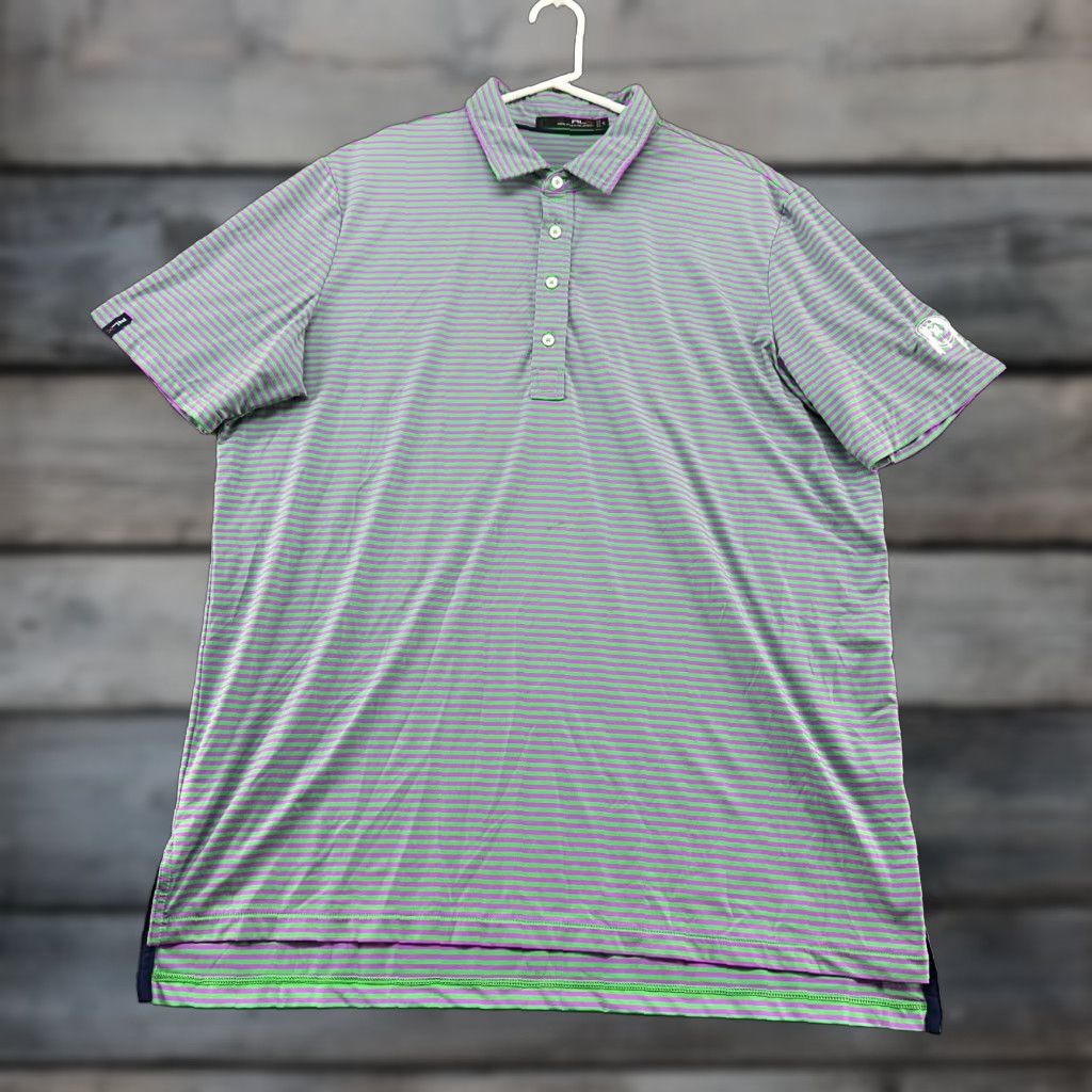 RLX Ralph Lauren RLX Ralph Lauren Polo Shirt Mens XL Performance Golf Striped Multicolor Green Purple Polo Shirt Mens XL Size US XL / EU 56 / 4 - 1 Thumbnail