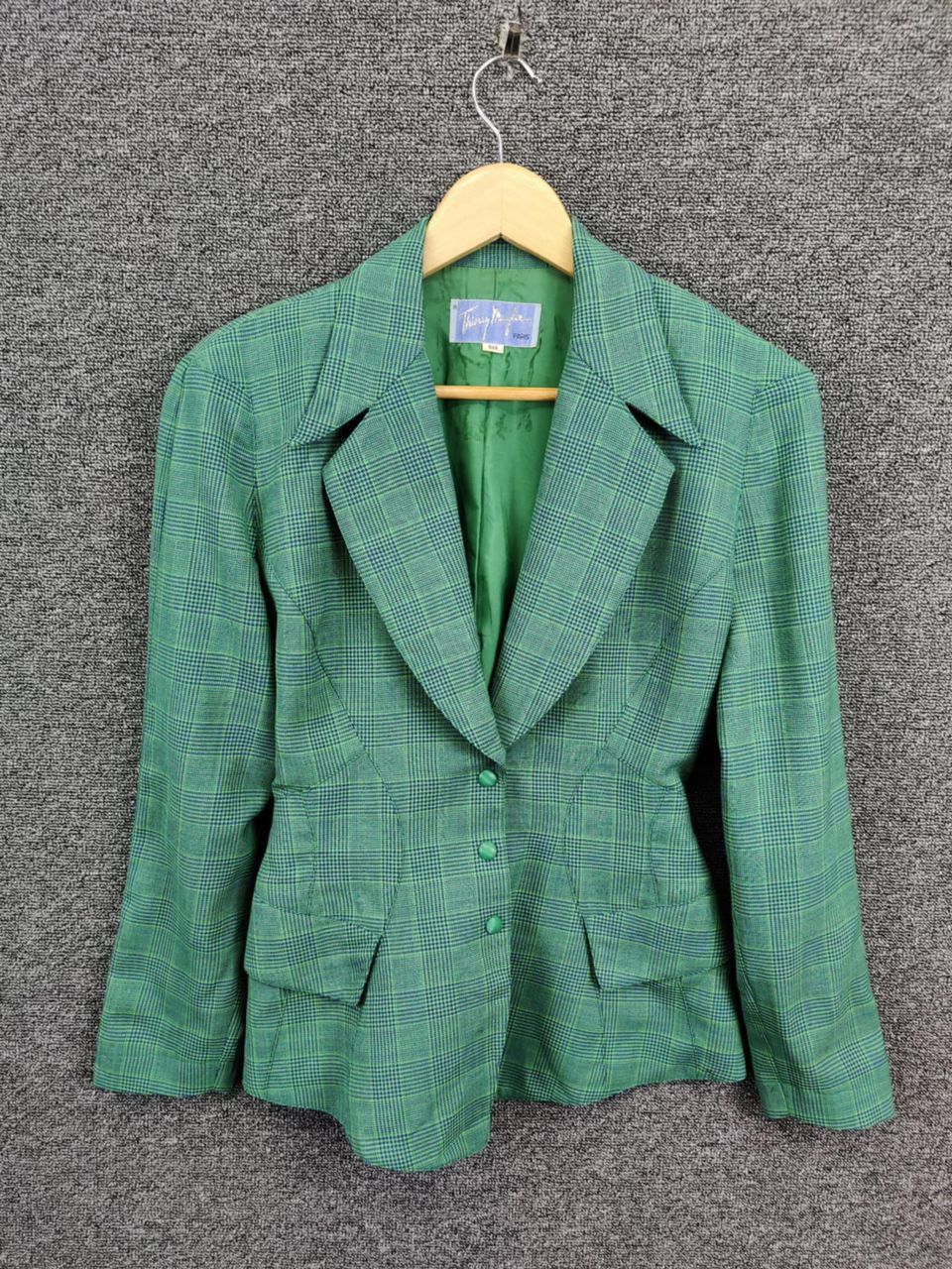 Vintage 90s Thierry Mugler Paris Wool Green Plaid Blazer