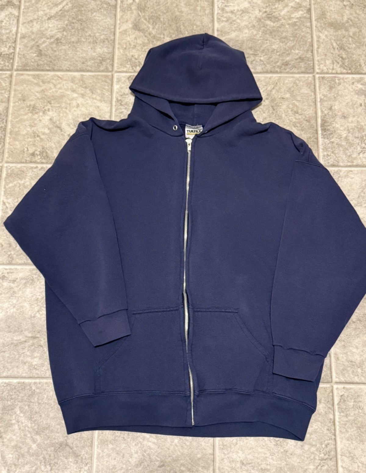 Tultex × Vintage 90’s Tultex Blank Navy Zip-Up Hoodie Size US M / EU 48-50 / 2 - 1 Thumbnail