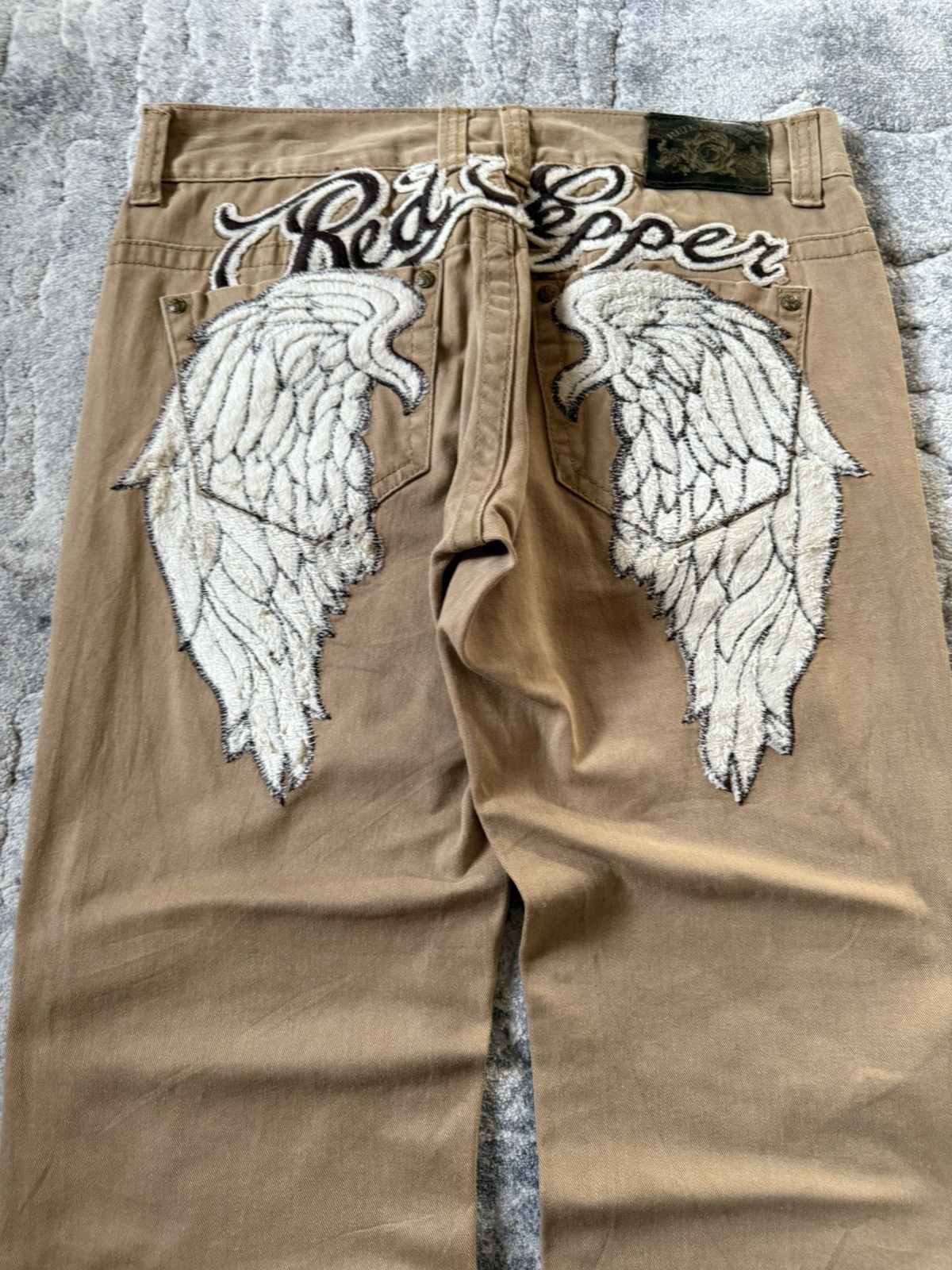 If Six Was Nine 2000s Red Pepper Japan Back Wing Chenille Embroidered Pants Size US 32 / EU 48 - 3 Thumbnail