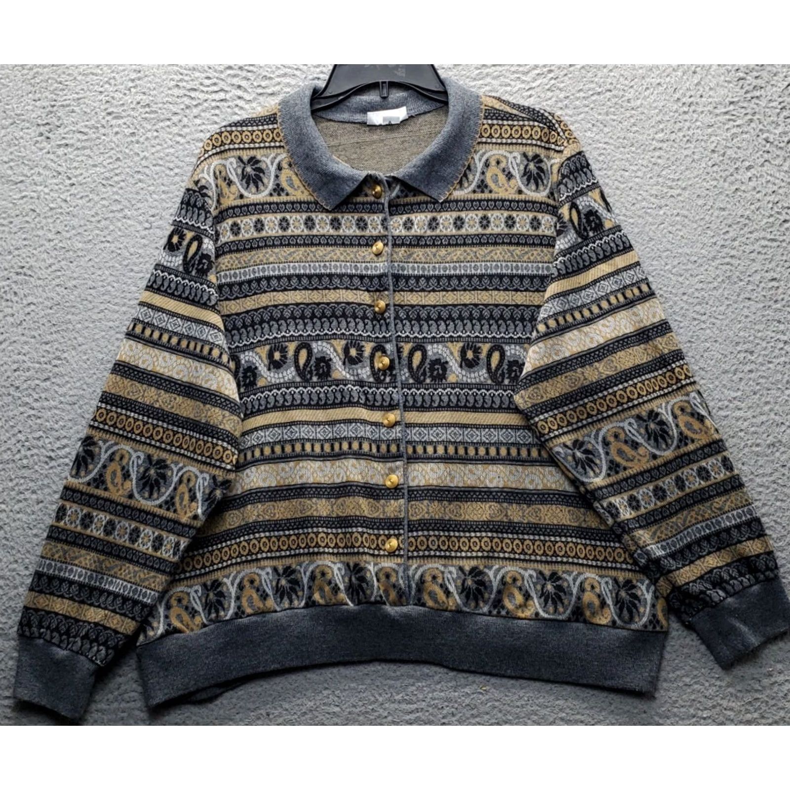 Vintage Alfred Dunner Cardigan Sweater Womens Size 3X Multi Geometric Abstract Button Front Size XXL / US 16-18 / IT 52-54 - 2 Thumbnail