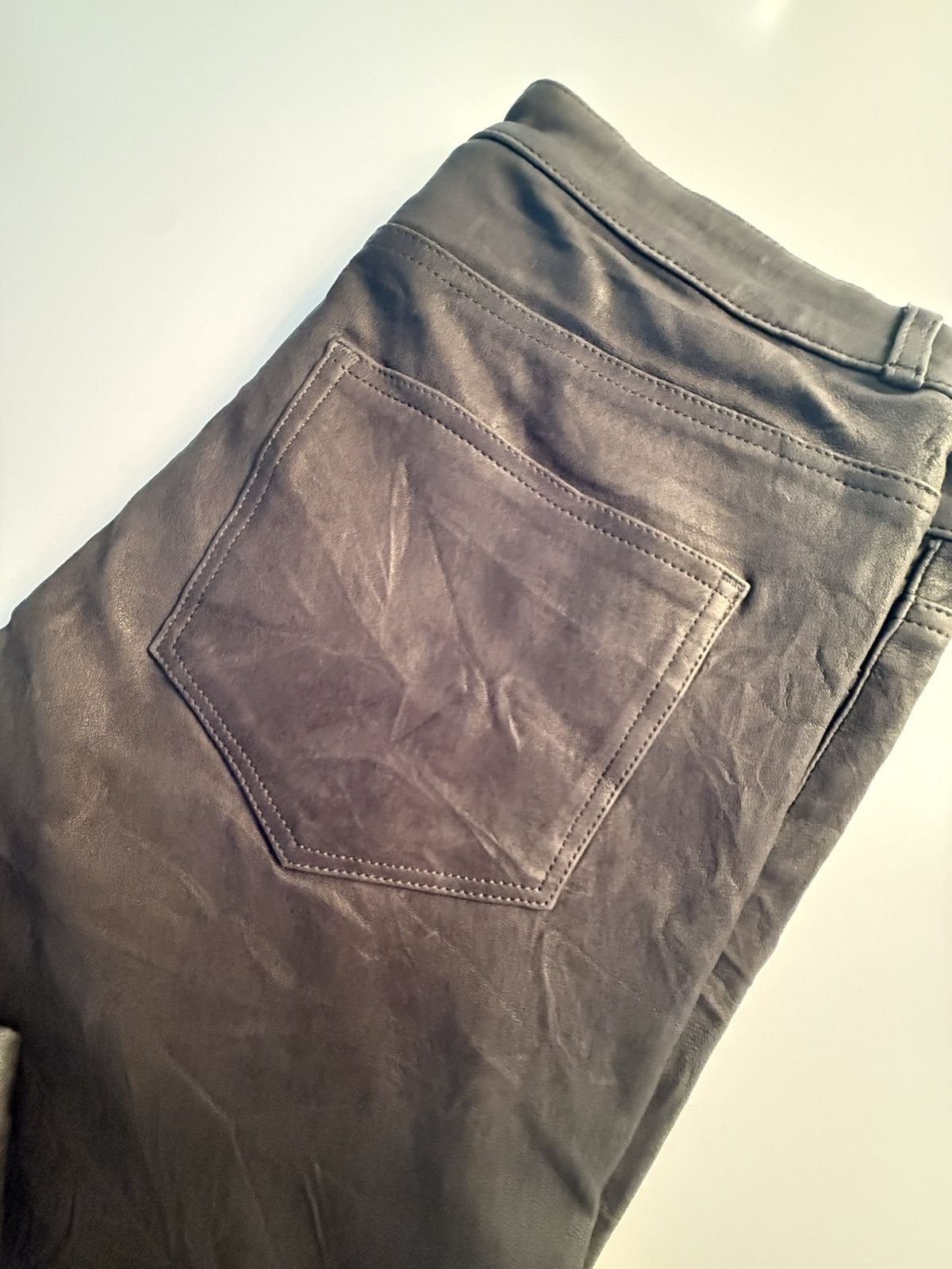 Paige PAIGE Genuine Leather Men's Pants Dark Gray, Textured Finish Size US 32 / EU 48 - 2 Thumbnail