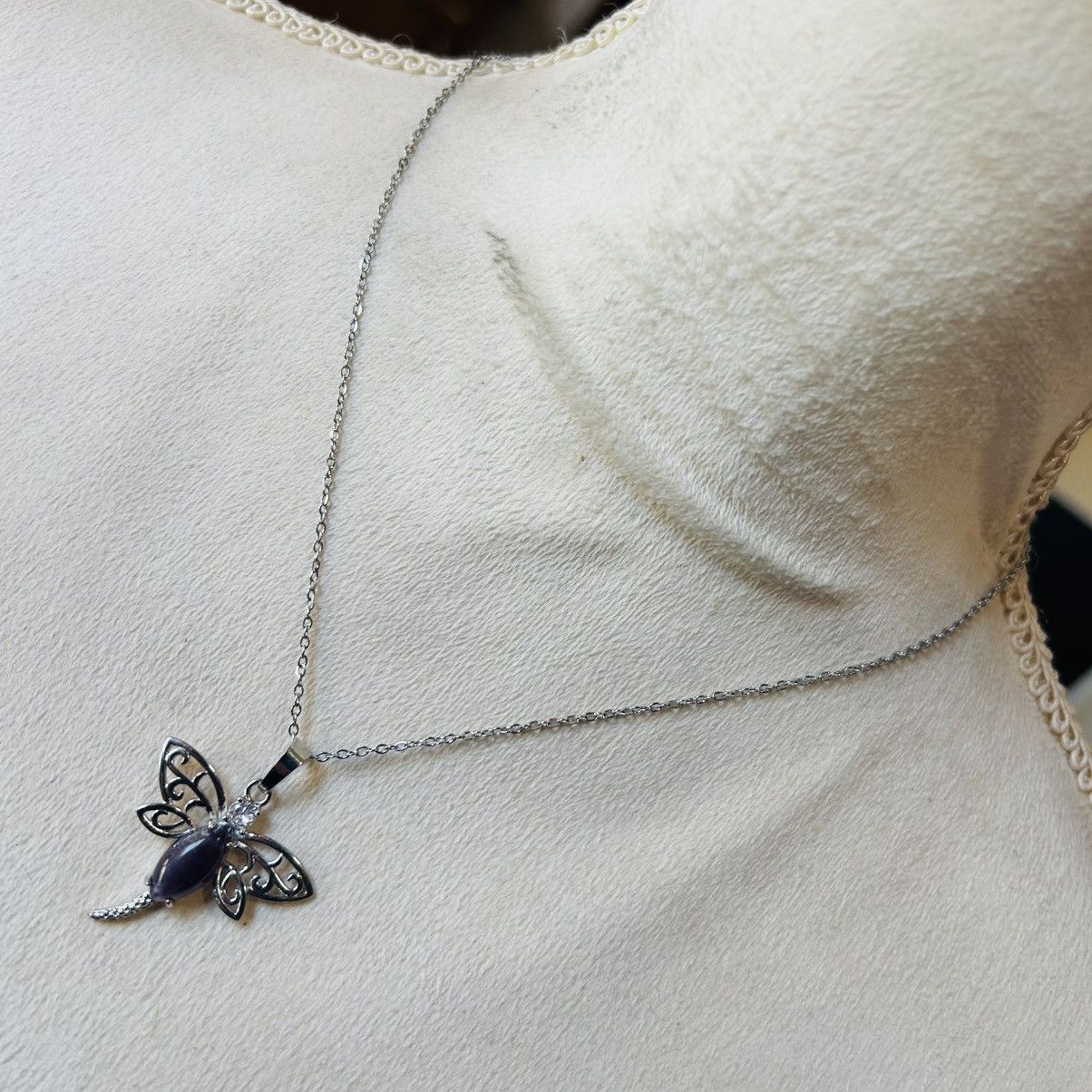 Handmade Marquis amethyst stone dragonfly pendant on chain necklace Size ONE SIZE - 2 Thumbnail
