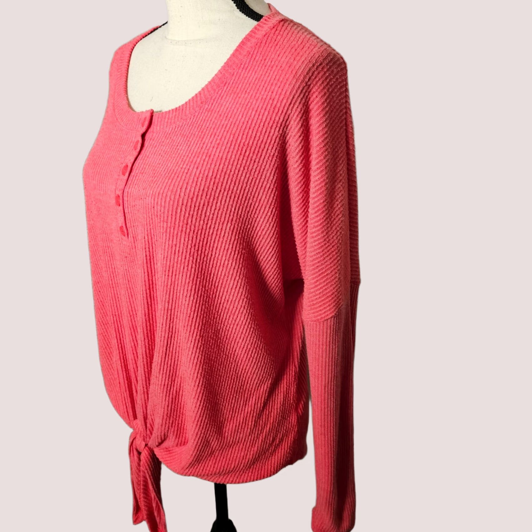 Treasure & Bond Treasure & Bond Women’s Pink Ribbed Knit Tie-Front Casual Sweatshirt S Size S / US 4 / IT 40 - 1 Thumbnail