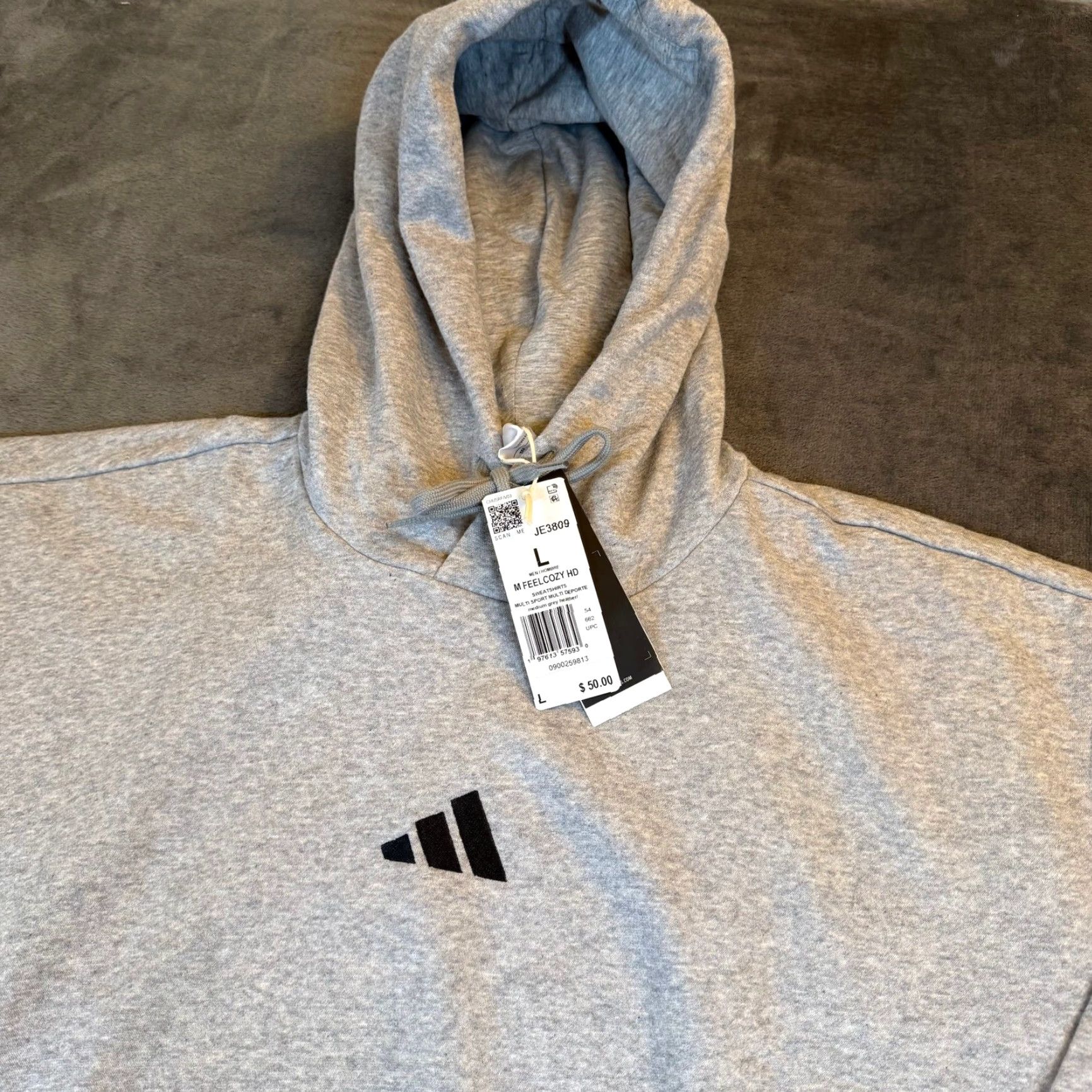 Adidas Adidas Hoodie Mens Large Feelcozy HD Pullover Grey Heather NWT Logo Pocket Knit Fleece Sweatshirt JE3809 Size US L / EU 52-54 / 3 - 2 Thumbnail