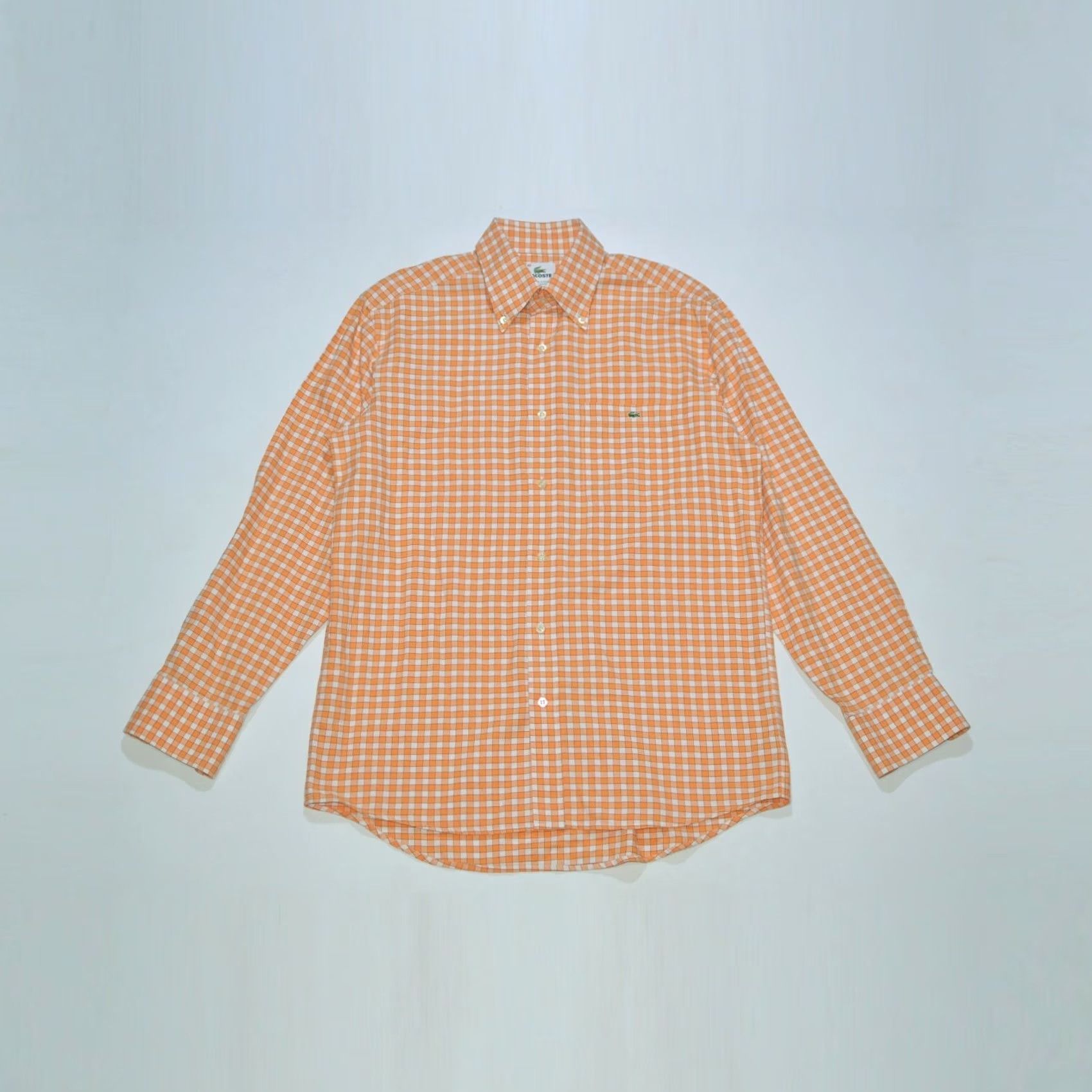 Lacoste Lacoste Men's Checkered Cotton Shirt 40 Button-Up Orange White, Long Sleeve, Regular Size, Vintage No, Made in Tunisia, 100% Cotton, Mens Size US L / EU 52-54 / 3 - 2 Thumbnail