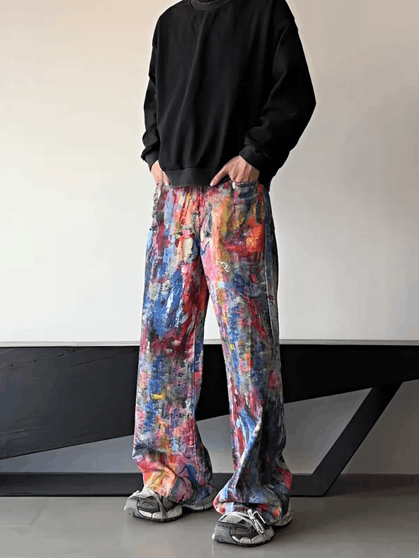Jean Unique Colorful Funky Baggy Painted Wide Leg Jeans Size US 30 / EU 46 - 3 Thumbnail