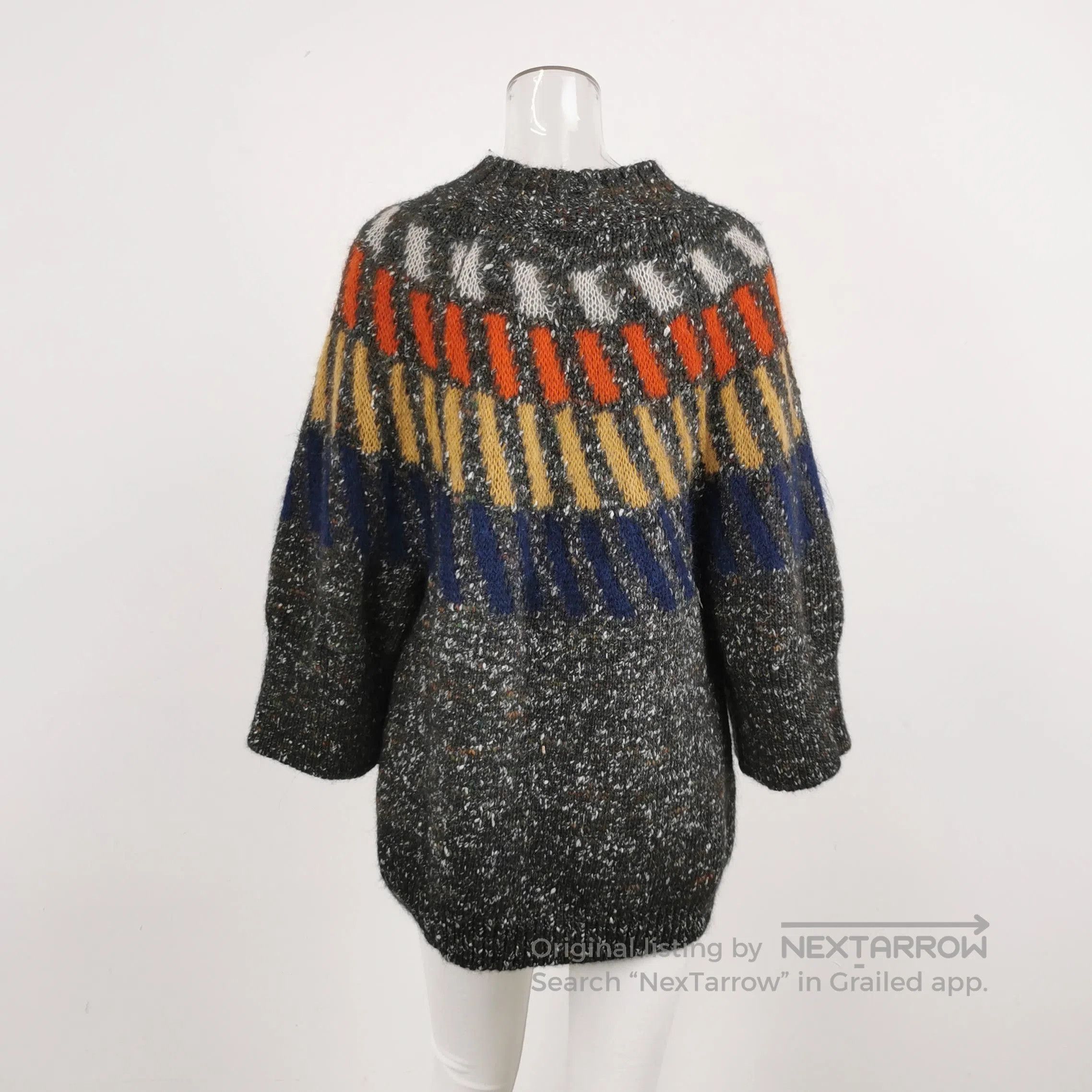 Japanese Brand Gray Multicolor Patterned Crew Neck Sweater. Size M / US 6-8 / IT 42-44 - 1 Thumbnail