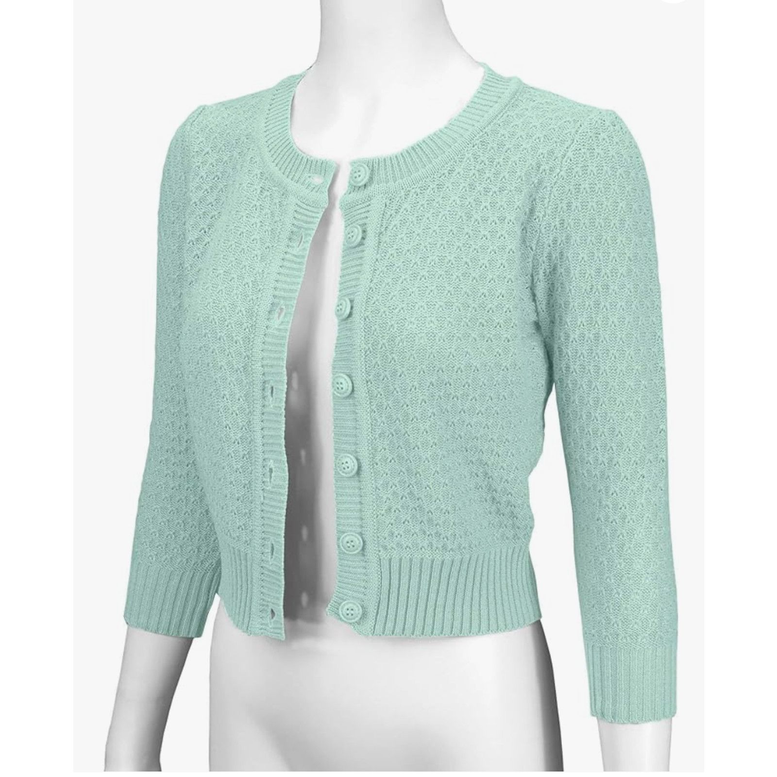 Other Ye Mak Mint Button Front Crew Neck Knit Crop Sweater Small Size S / US 4 / IT 40 - 1 Thumbnail