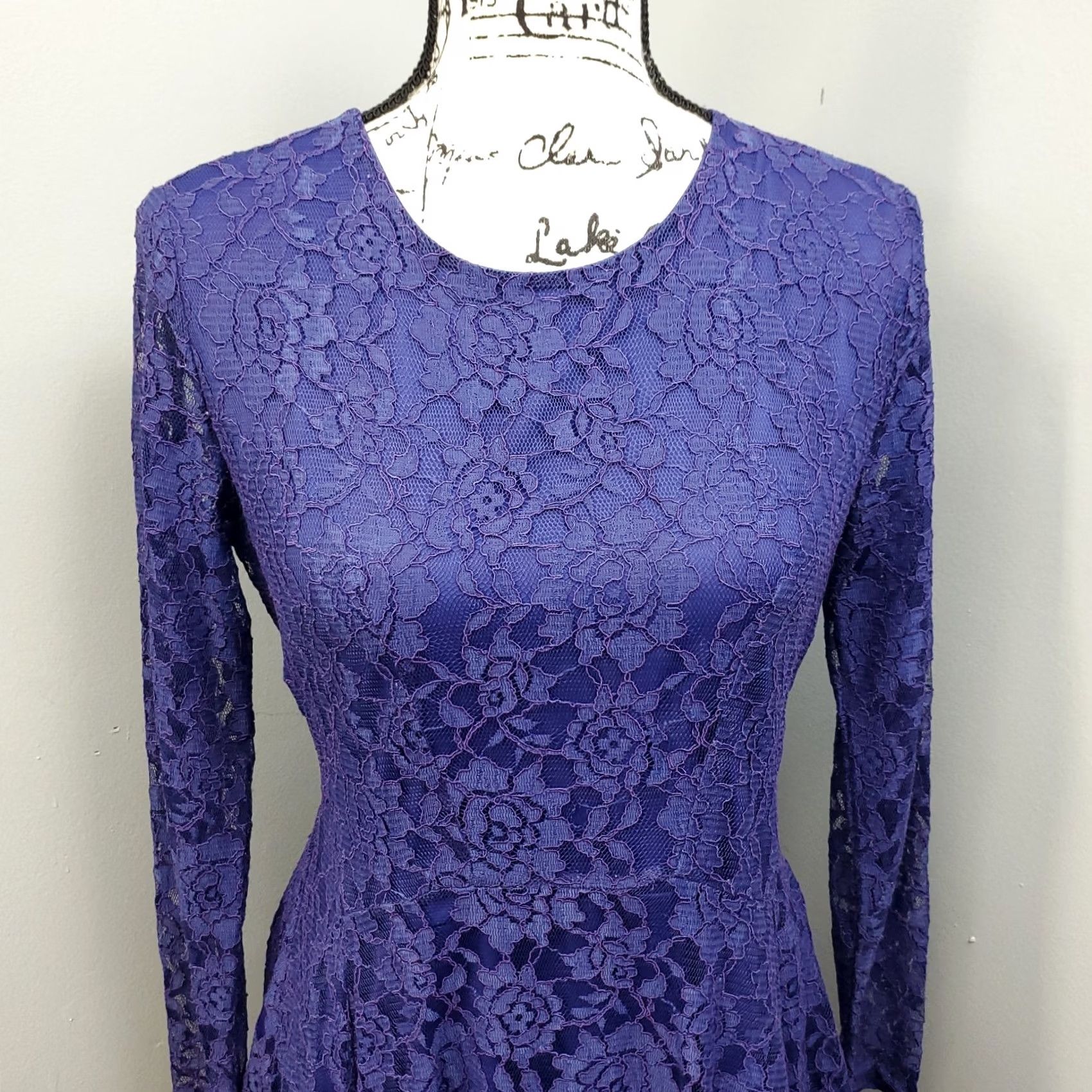 Vintage Altar'd State Dress Womens M Purple Fit Flare Women Lace Overlay Floral Back Zip Size M / US 6-8 / IT 42-44 - 3 Thumbnail