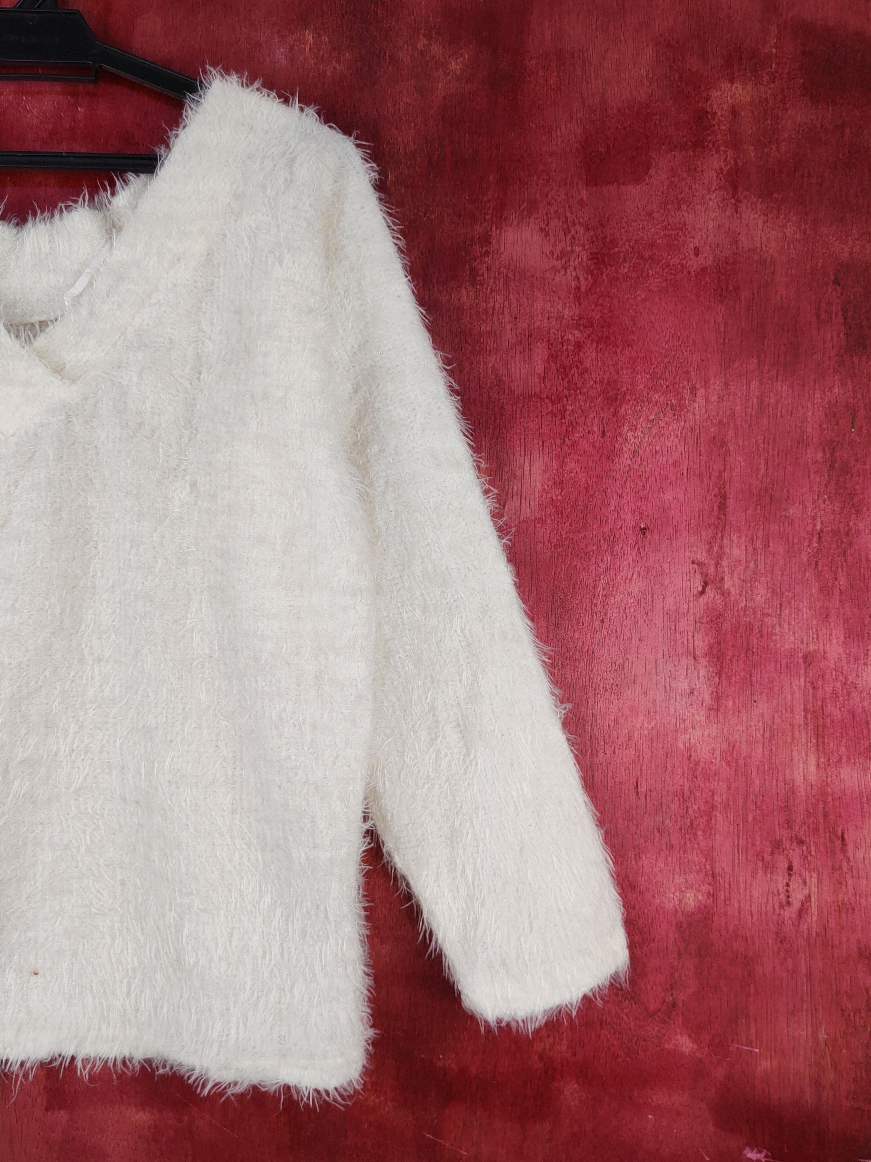 Aran Isles Knitwear Sureve Ivory Shag Shaggy Fur Mohair Knitwear #S2057 Size L / US 10 / IT 46 - 4 Thumbnail
