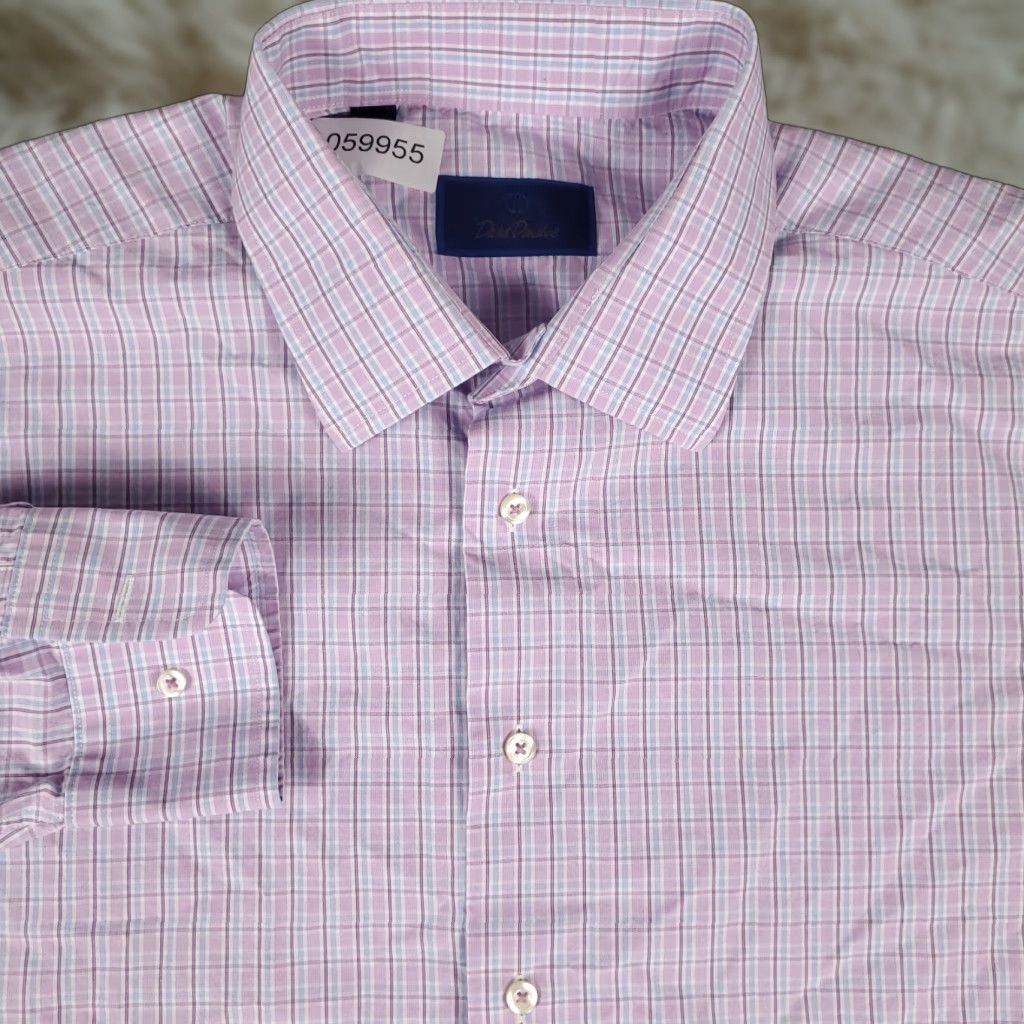 David Donahue David Donahue Dress Shirt Mens Size 18 Purple Blue Plaid Long Sleeve Button-Up Casual Workwear Size 48R - 1 Thumbnail