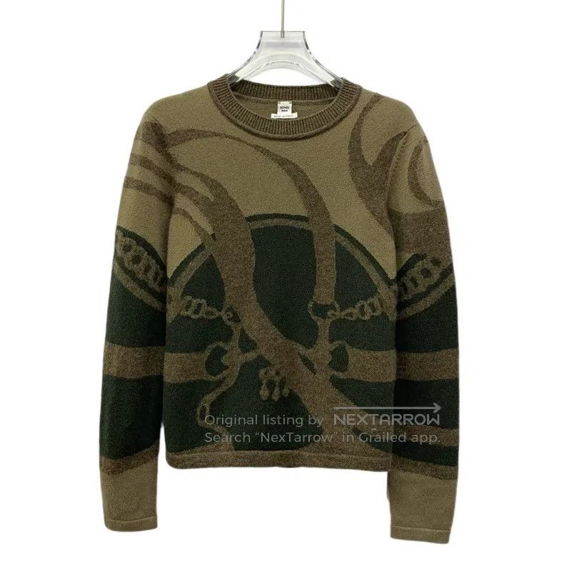 Hermes Hermes Dark brown pattern intarsia cashmere round neck lon Size XS / US 0-2 / IT 36-38 - 1 Thumbnail