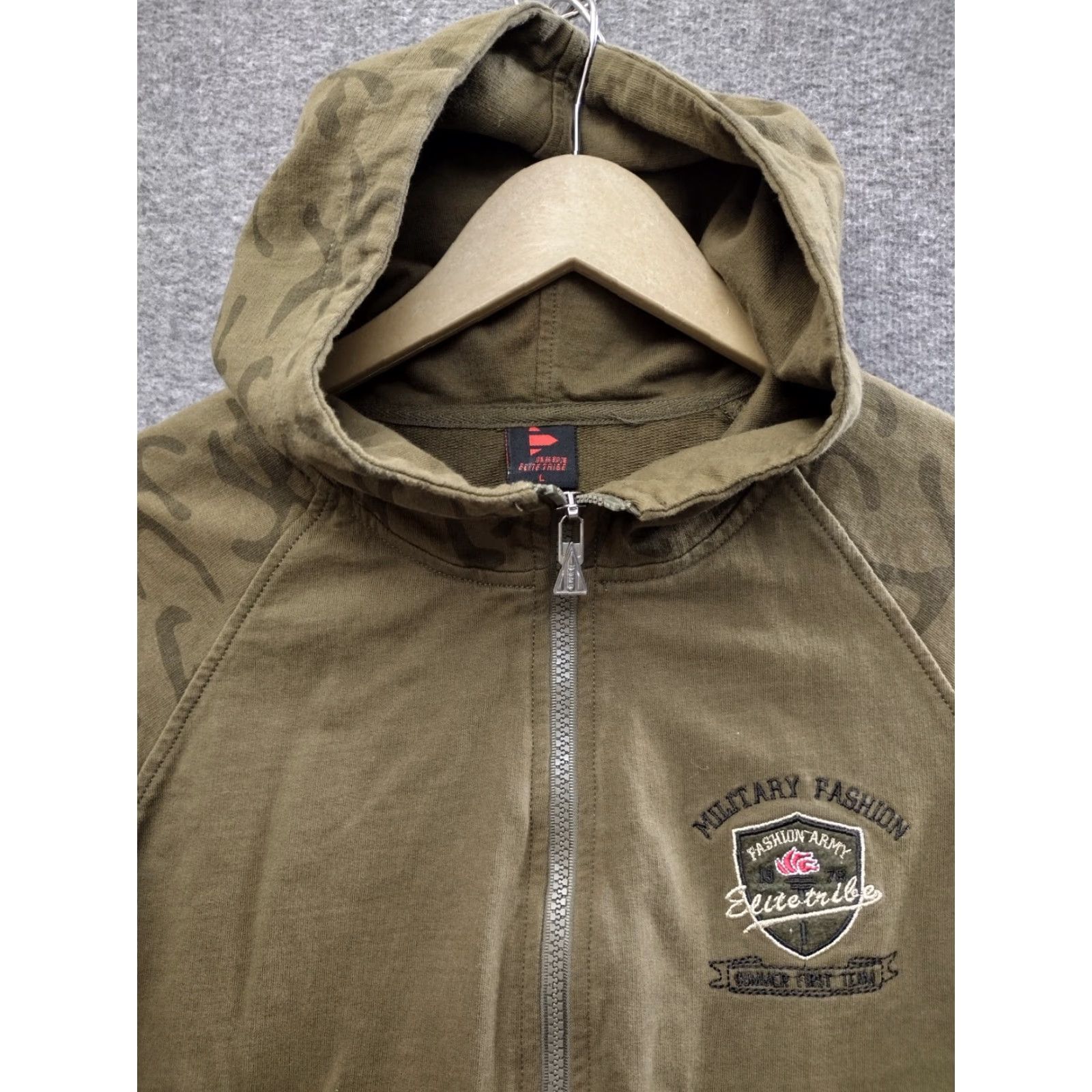 Vintage Elite Tribe Military Army Zip up Long Sleeve Hoodie Sweatshirt - Brown - L - Men - Camouflage - Full Zip - Lightweight - Regular Fit Size US L / EU 52-54 / 3 - 3 Thumbnail