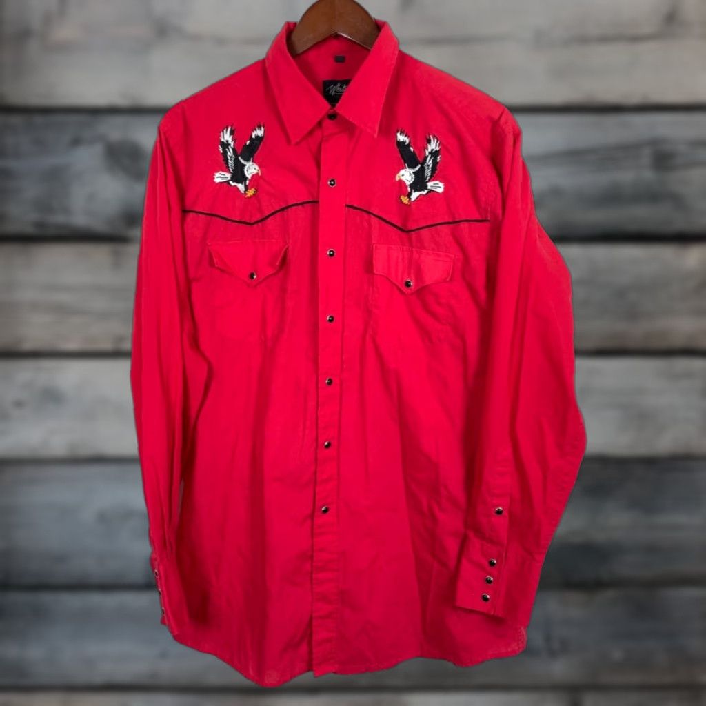 Vintage White Horse Eagle Embroidery Western Shirt Mens Large Red Pearl Snap Cotton Blend Size US L / EU 52-54 / 3 - 1 Thumbnail