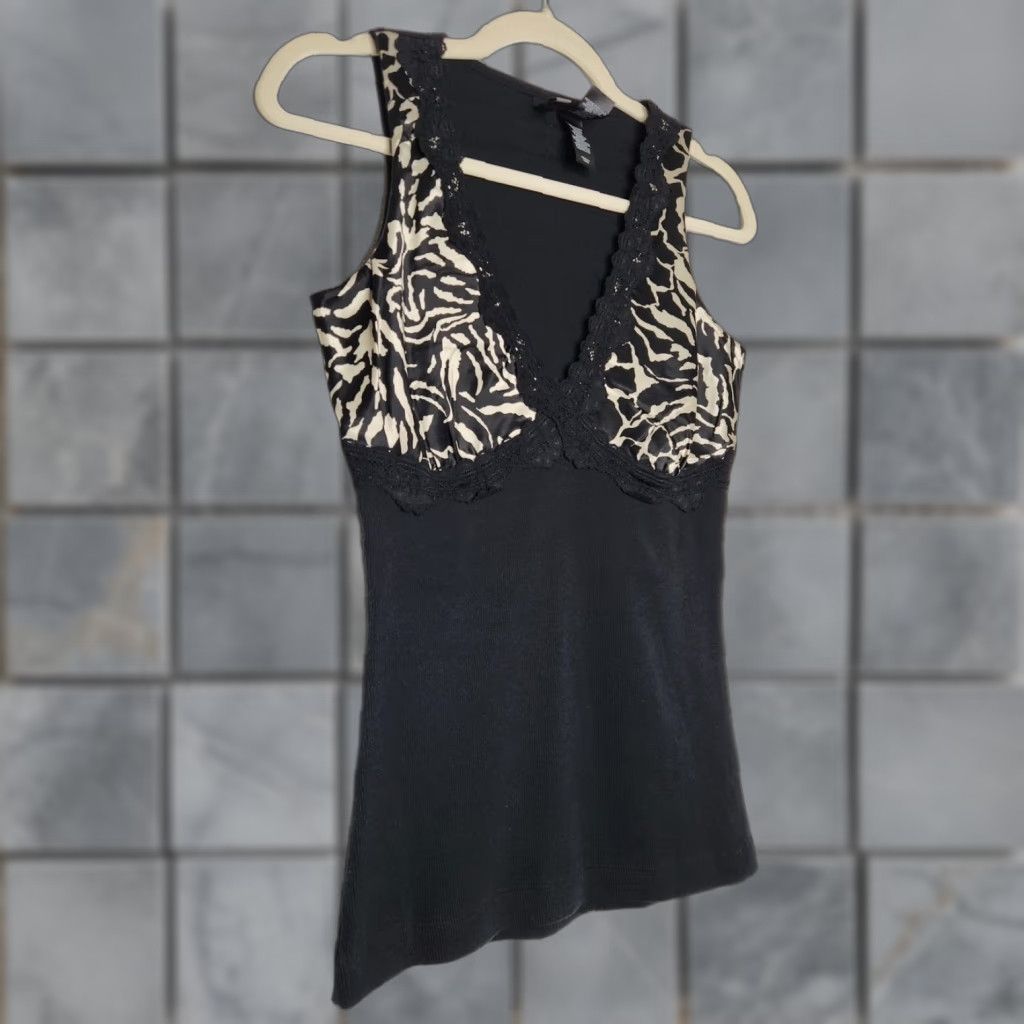 Vintage VINTAGE Bisou Bisou Tank Top Black Zebra Animal Print Lace Y2K Goth Punk M Women Shirt Size M / US 6-8 / IT 42-44 - 1 Thumbnail