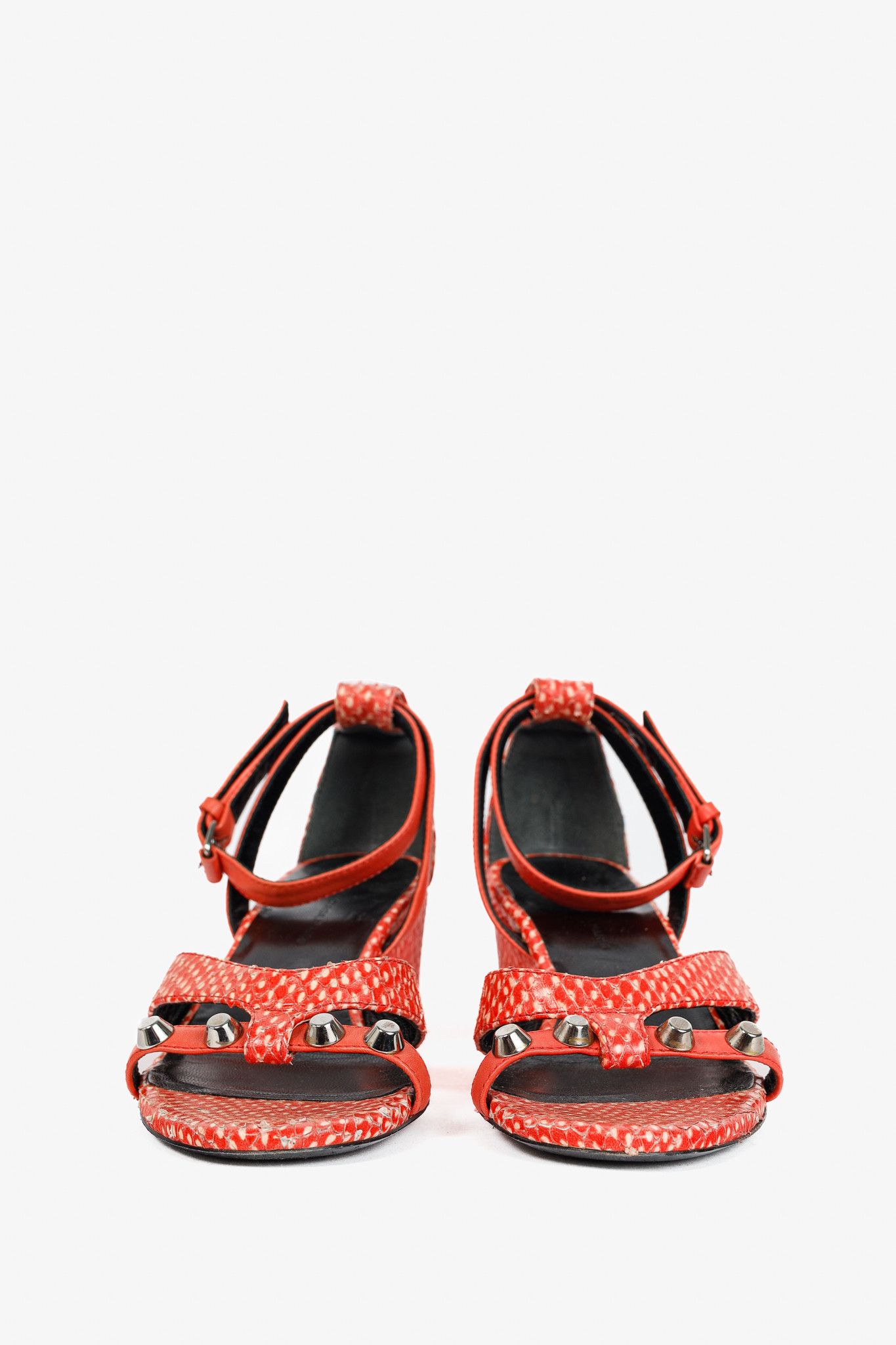 Balenciaga Balenciaga Orange Snakeskin-Embossed Studded Wedge Sandals Size US 4.5 / IT 34.5 - 2 Thumbnail
