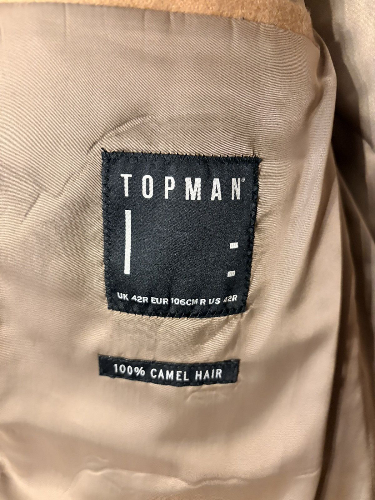 Topman TOPMAN SIZE 42 100% CAMEL DOUBLE BREASTED COAT Size 42R - 3 Thumbnail