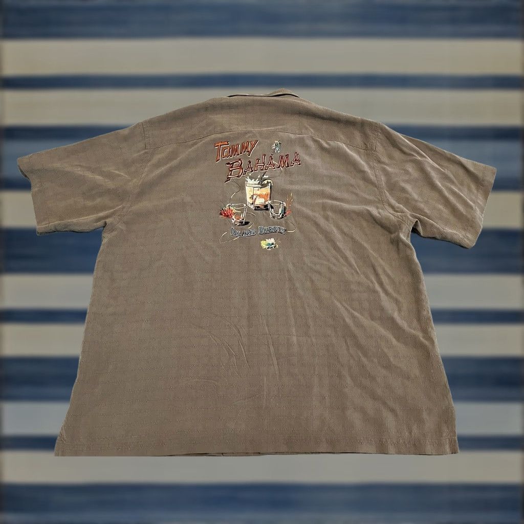 Tommy Bahama VINTAGE Tommy Bahama Silk Embroidered Shirt Island Barfly Mens XL Brown Short Sleeve Button-Up Embroidered Beach Hawaiian Tropical 90s Mens Size US XL / EU 56 / 4 - 1 Thumbnail
