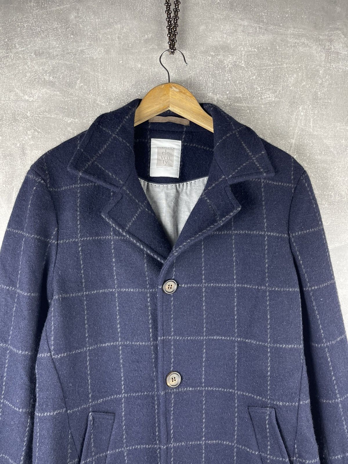 Eleventy Eleventy Platinum Wool Cashmere Check Coat Navy Blue Size US M / EU 48-50 / 2 - 5 Thumbnail