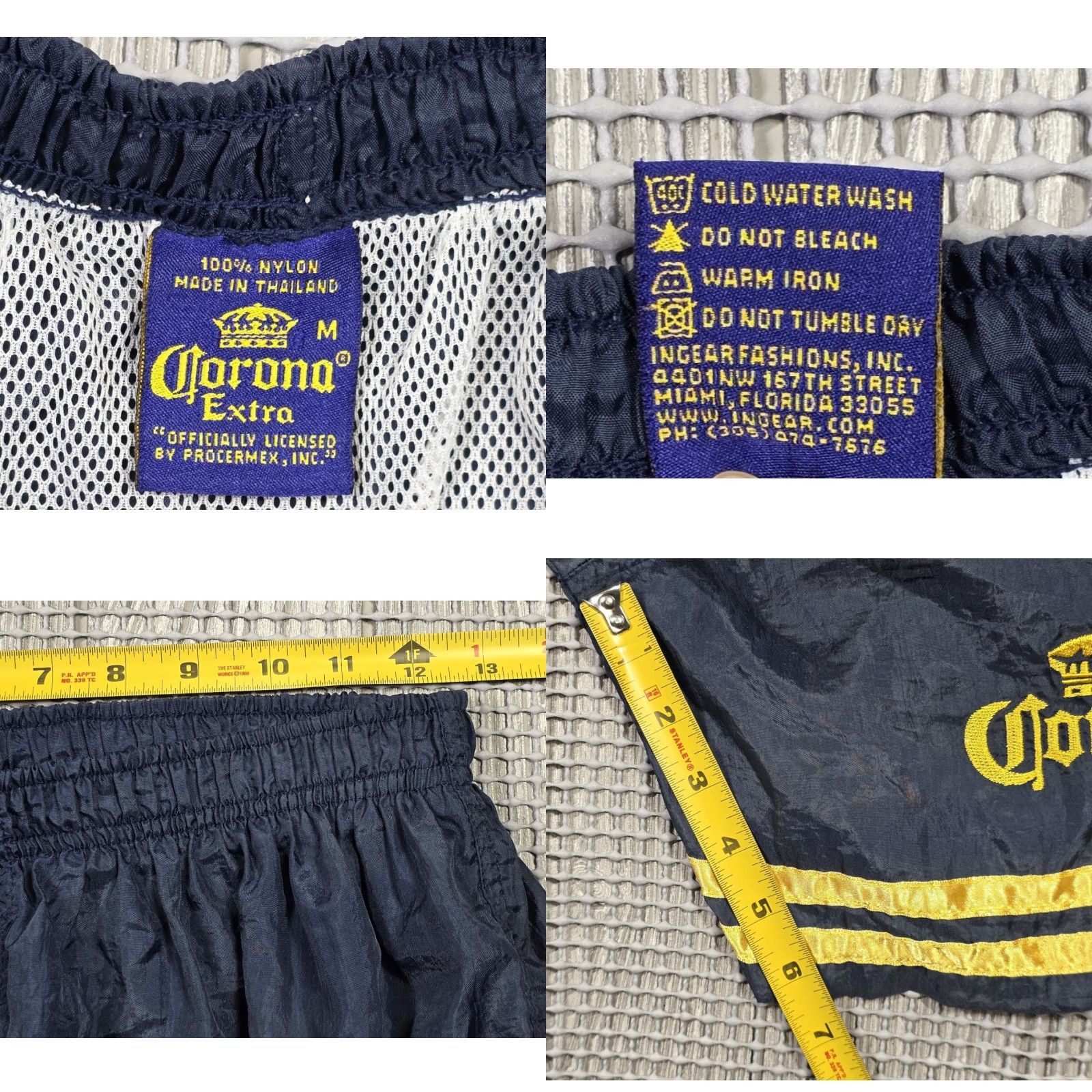 Vintage VINTAGE Corona Extra Beer Embroidered Cargo Swim Trunks M Navy Blue Gold Cerveza Rare Size US 31 - 8 Thumbnail