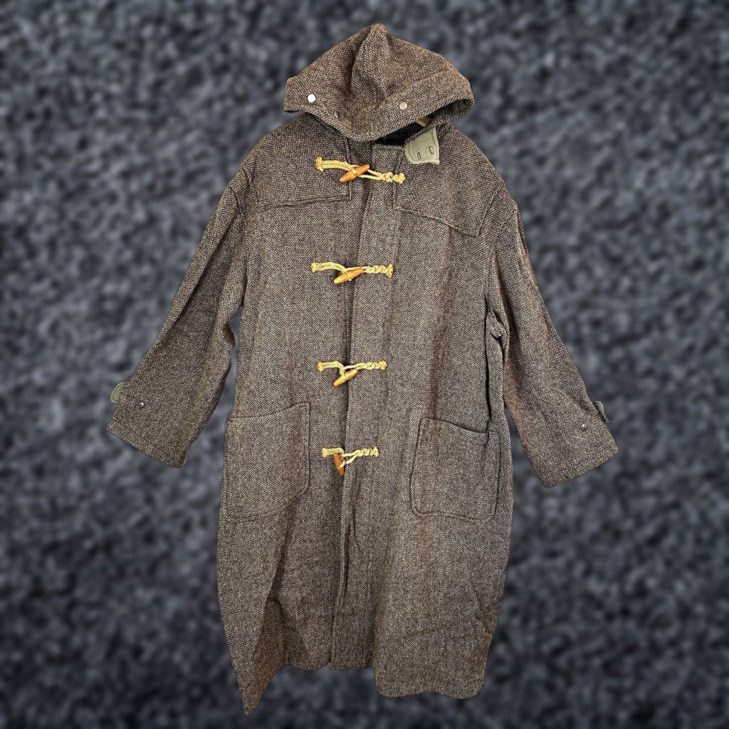 VINTAGE Polo Ralph Lauren Duffle Coat Mens XL Brown Tweed Wool Hooded USA 90s