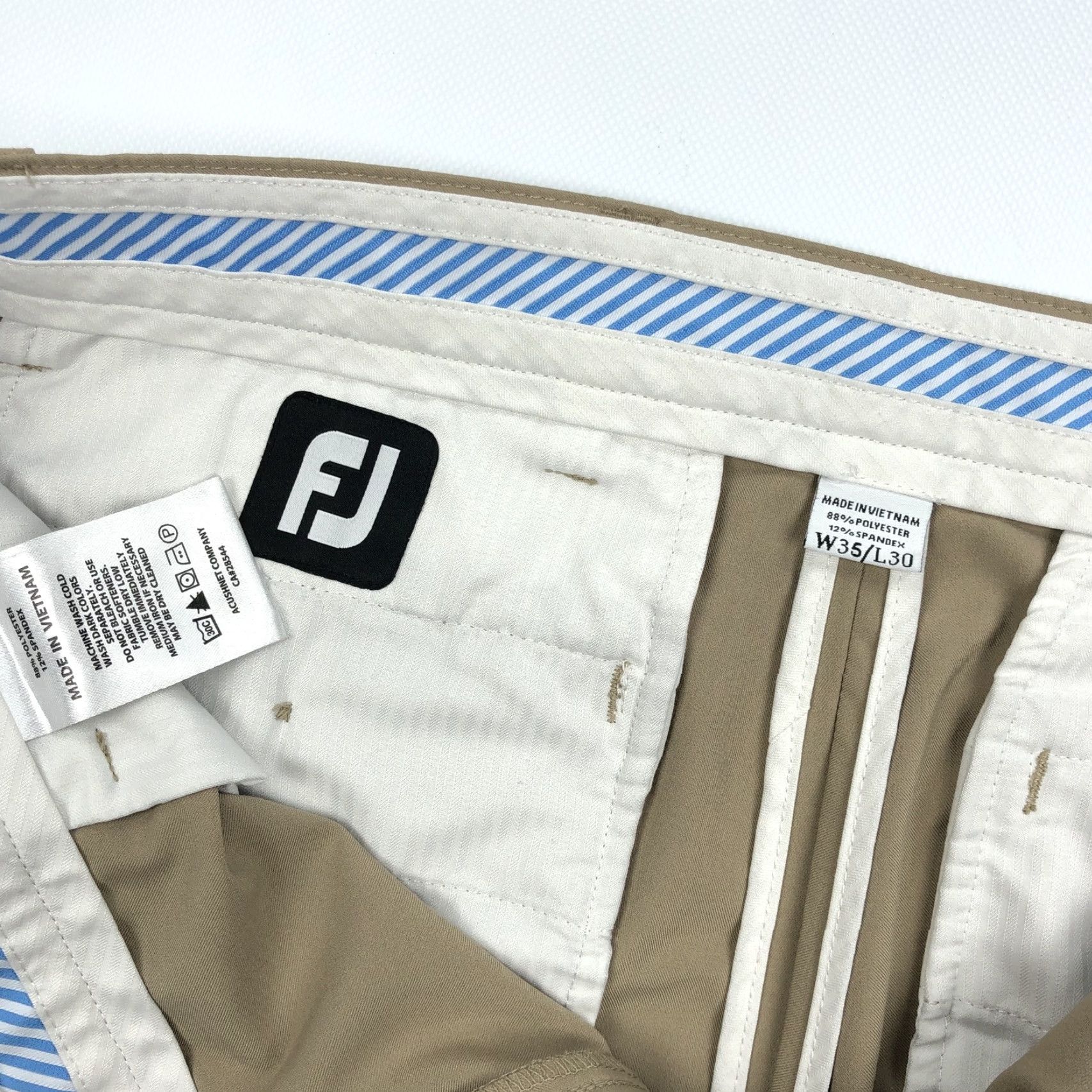 Footjoy FootJoy Men’s Khaki Tan Flat Front Performance Golf Pants 35x30 Stretch Chinos Size US 35 - 6 Thumbnail