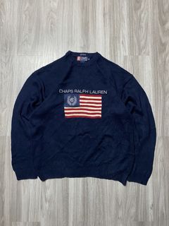 CHAPS / RALPH LAUREN Embroidered FLAG Mens Lg. Sweatshirt Sweater -  EXCELLENT