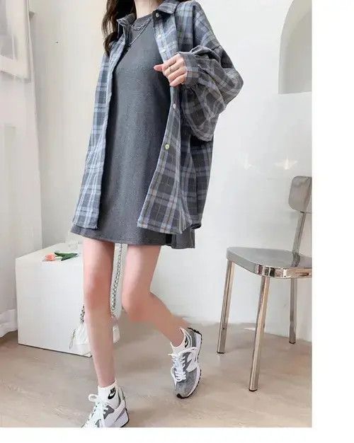 Japanese Brand Fashion Plaid Button Up Shirt Women Spring Size ONE SIZE - 7 Thumbnail