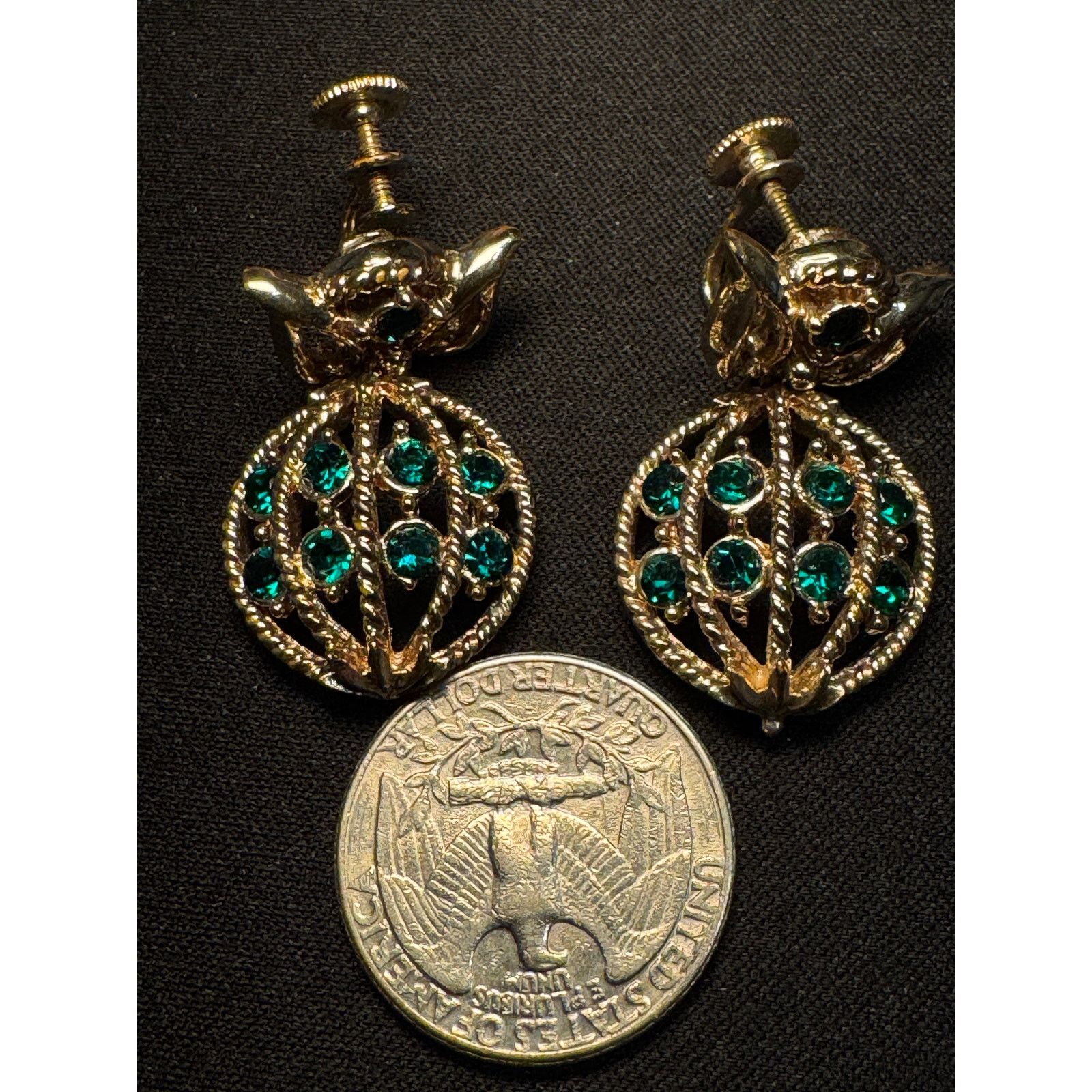 Other Vintage Coro Screw Back Green Rhinestone Danagle Earrings Size ONE SIZE - 3 Thumbnail