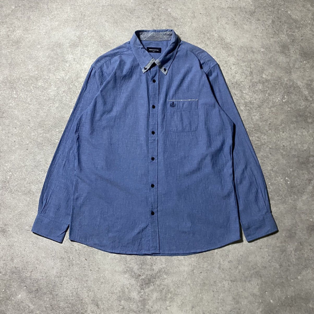 Japanese Brand Men Batsu Herringbone Blue Washed Shirt Size US XL / EU 56 / 4 - 1 Thumbnail